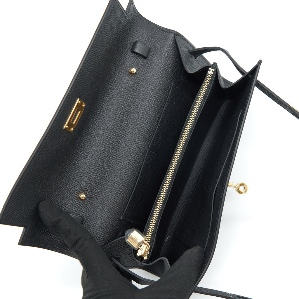 HERMES CLASSIC KELLY TO GO EPSOM BLACK GHW