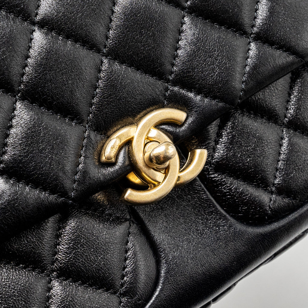 CHANEL QUILTED FLAP BAG LAMBSKIN BLACK GHW (MICROCHIP)