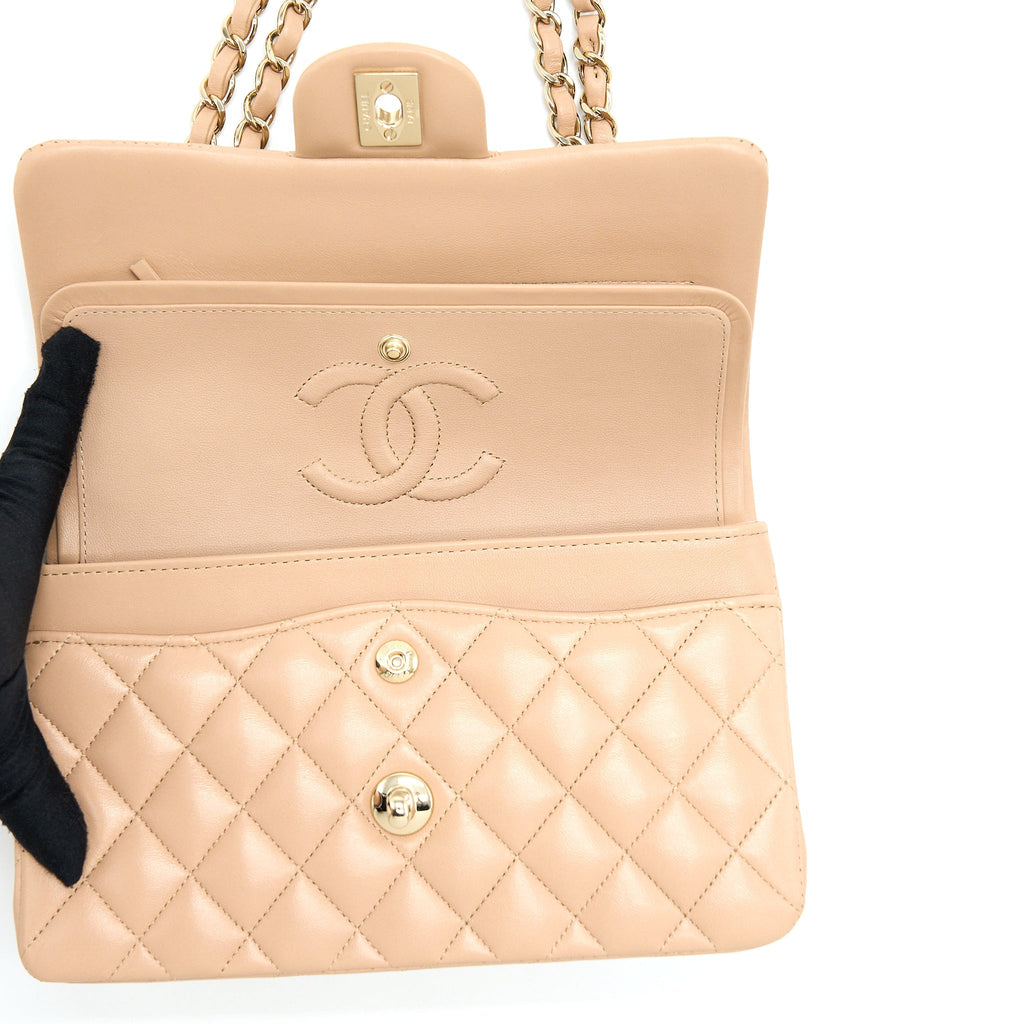 CHANEL 22B SMALL CLASSIC FLAP BAG LAMBSKIN BEIGE LGHW