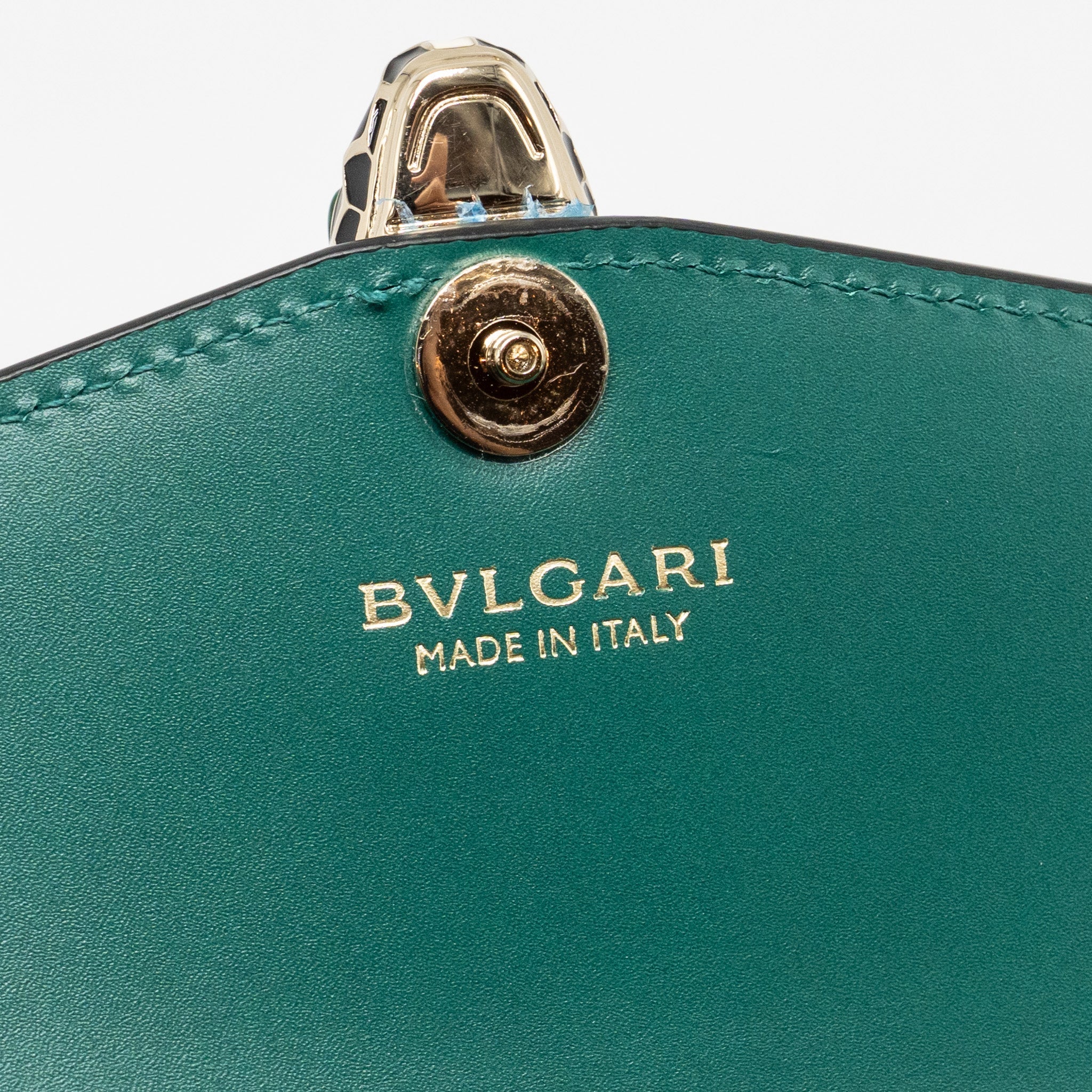 BVLGARI SERPENTI FLAP WALLET WITH CHAIN CALFSKIN GREEN LGHW