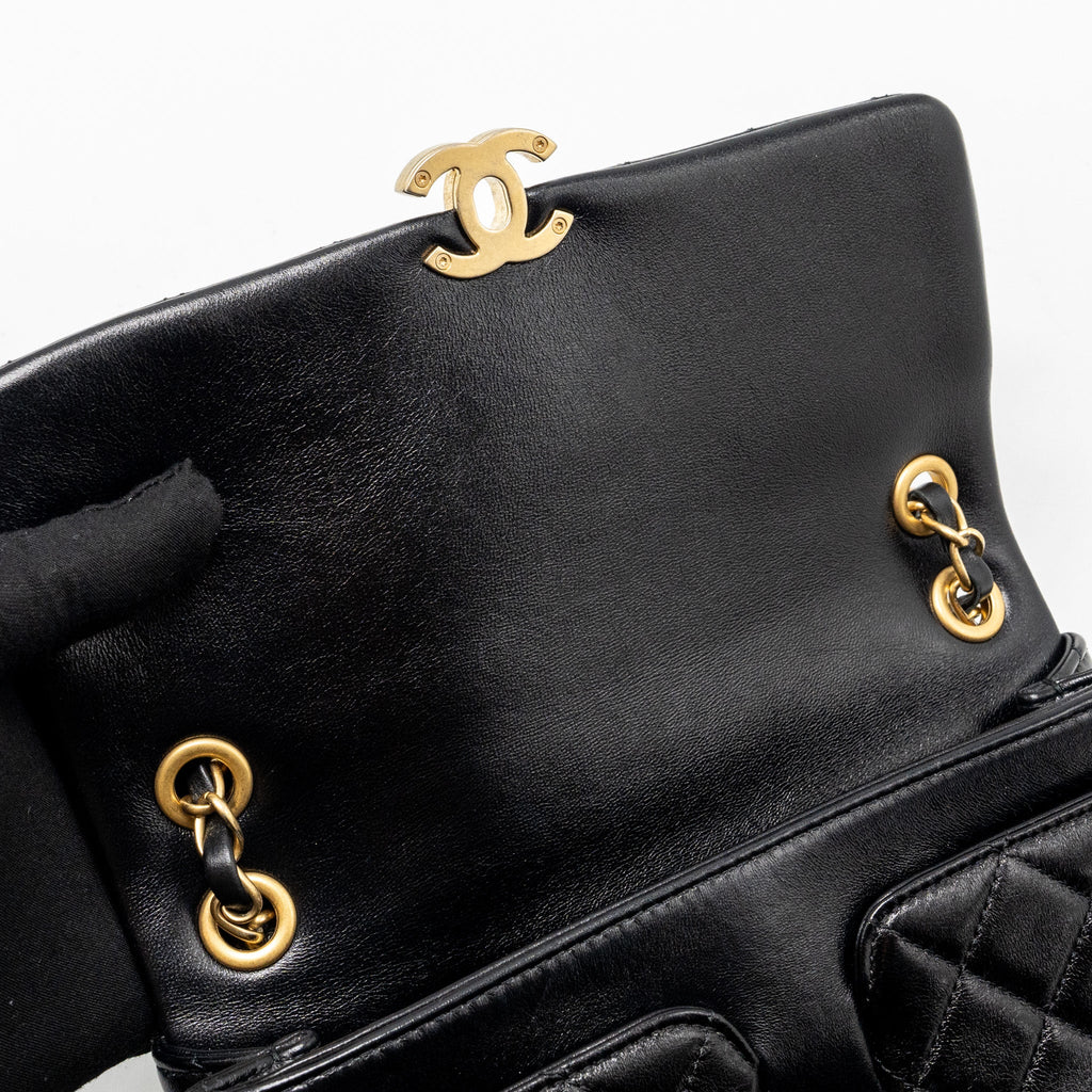 CHANEL QUILTED FLAP BAG LAMBSKIN BLACK GHW (MICROCHIP)