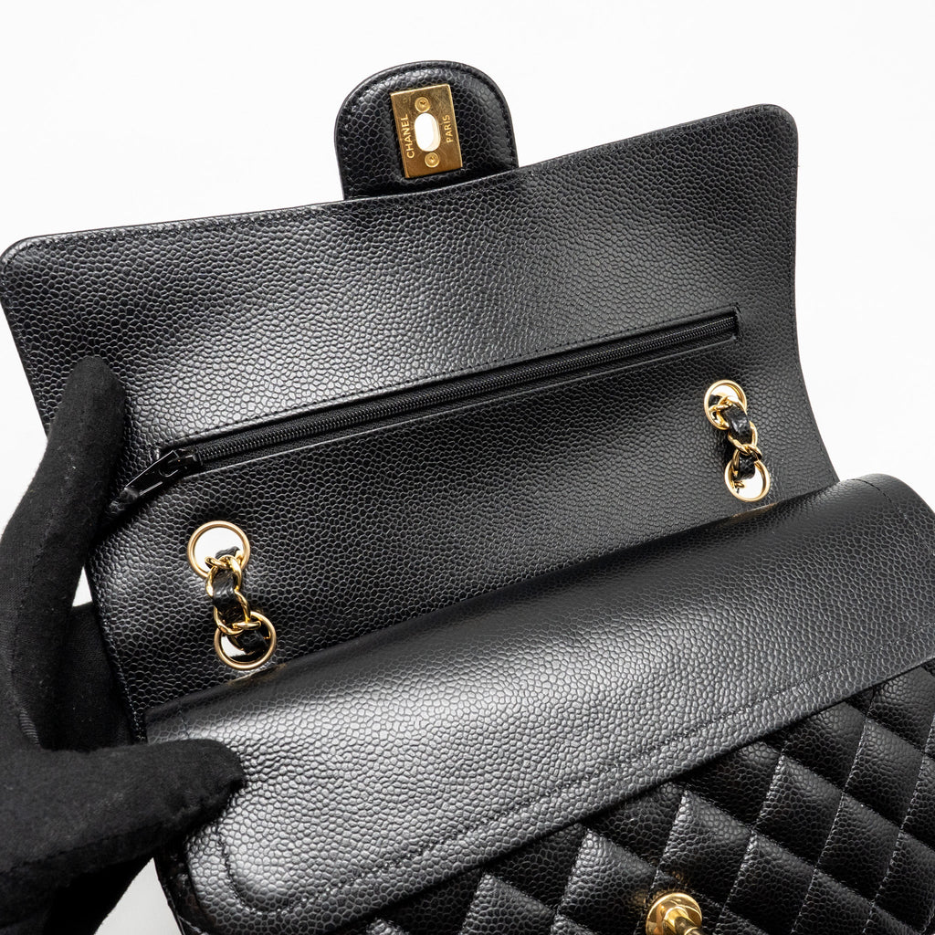 CHANEL MEDIUM CLASSIC DOUBLE FLAP BAG CAVIAR BLACK GHW (MICROCHIP)