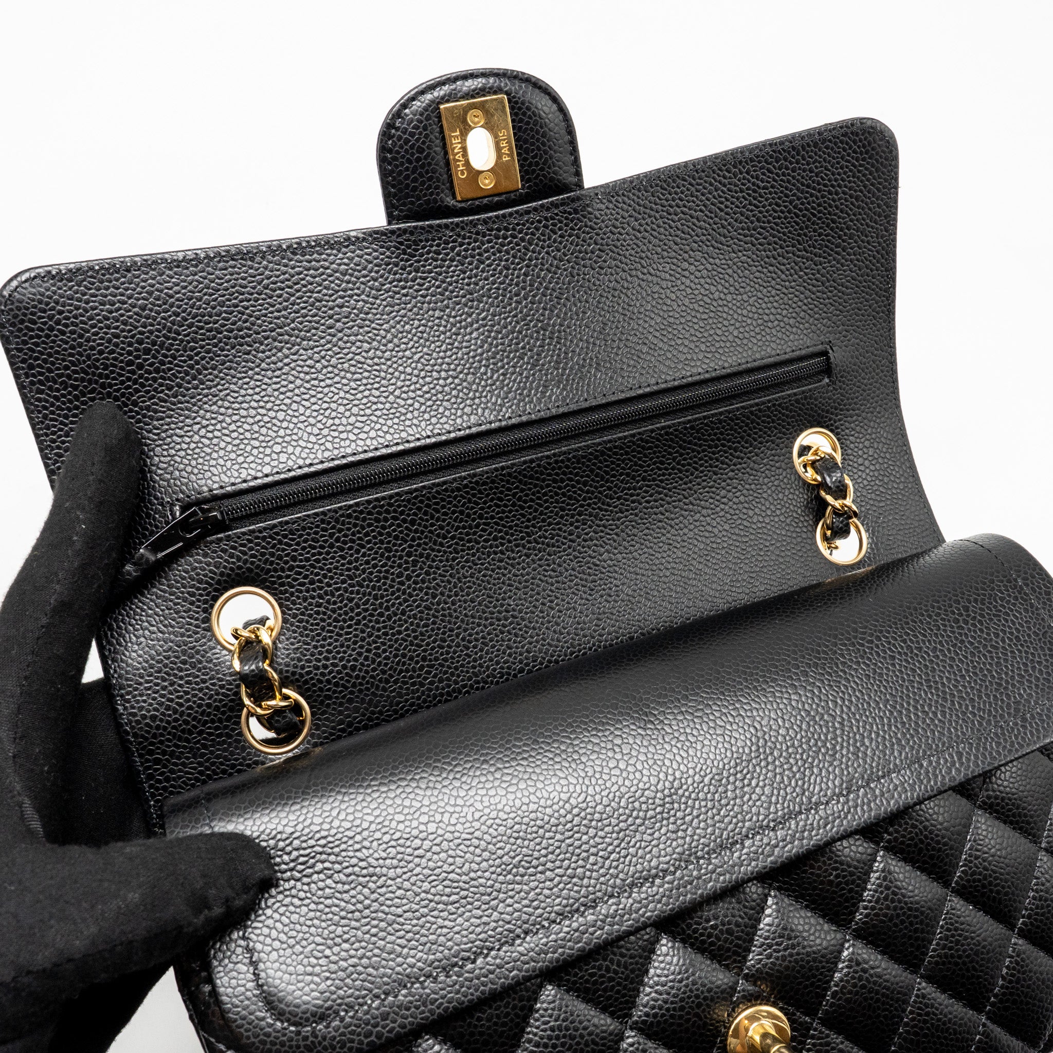 CHANEL MEDIUM CLASSIC DOUBLE FLAP BAG CAVIAR BLACK GHW (MICROCHIP)