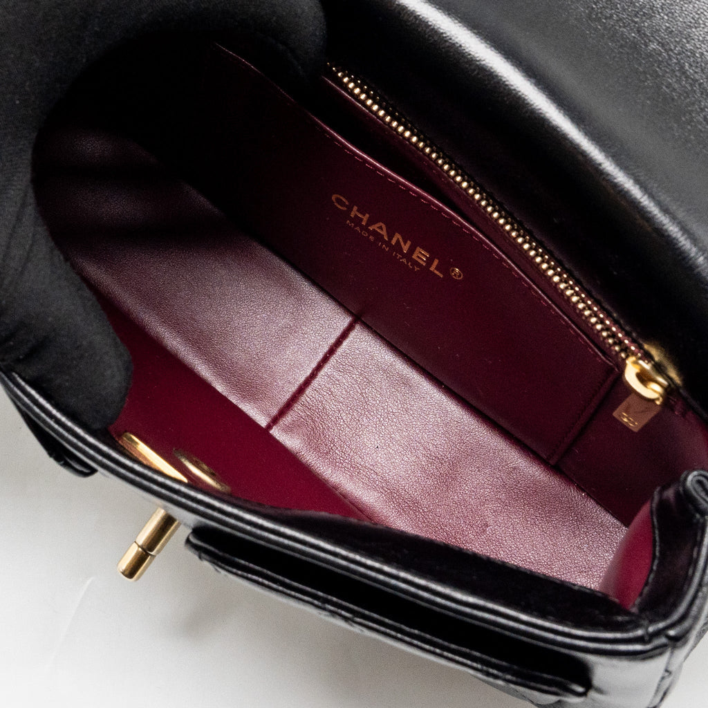 CHANEL QUILTED FLAP BAG LAMBSKIN BLACK GHW (MICROCHIP)