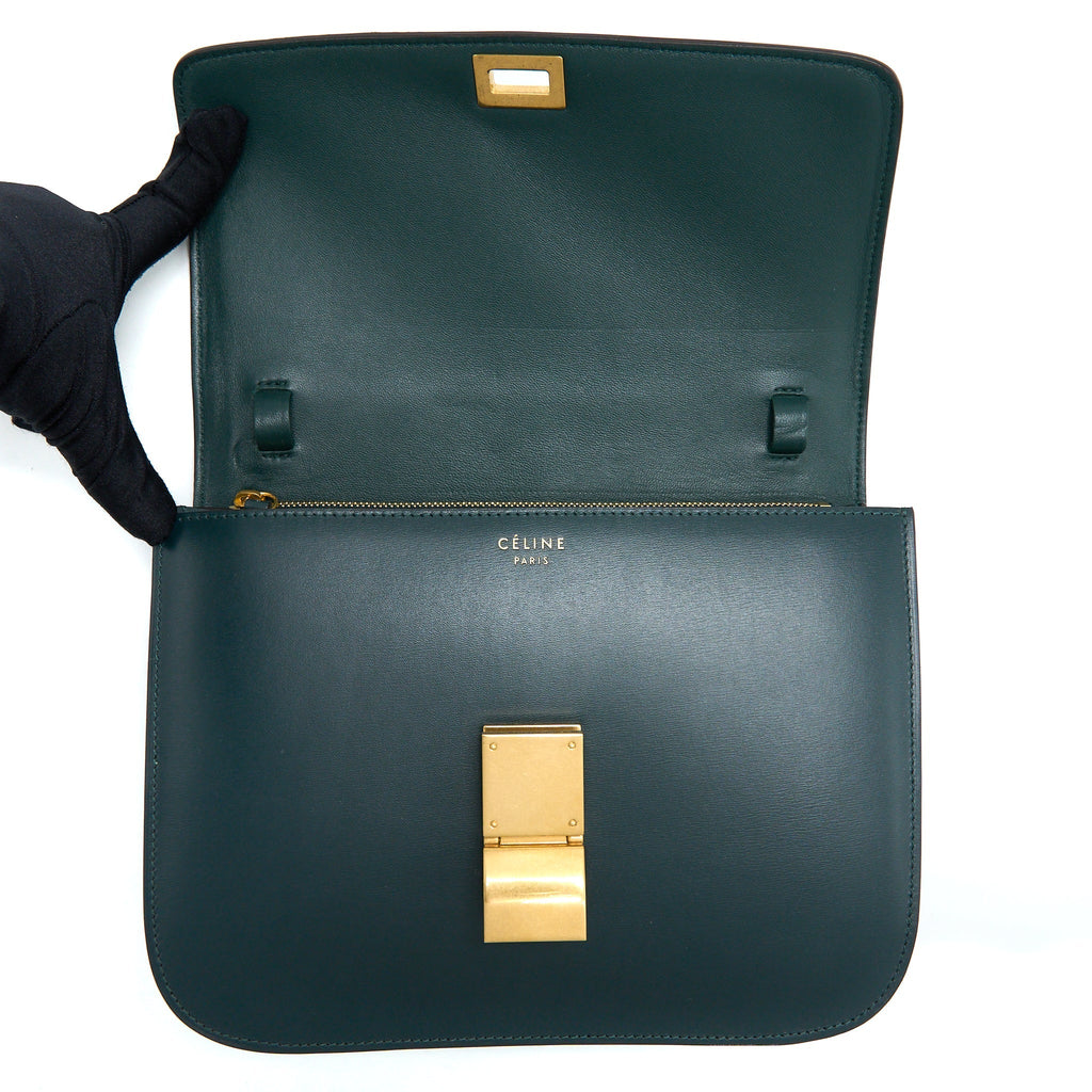 CELINE MEDIUM CLASSIC BOX BAG CALFSKIN GREEN GHW