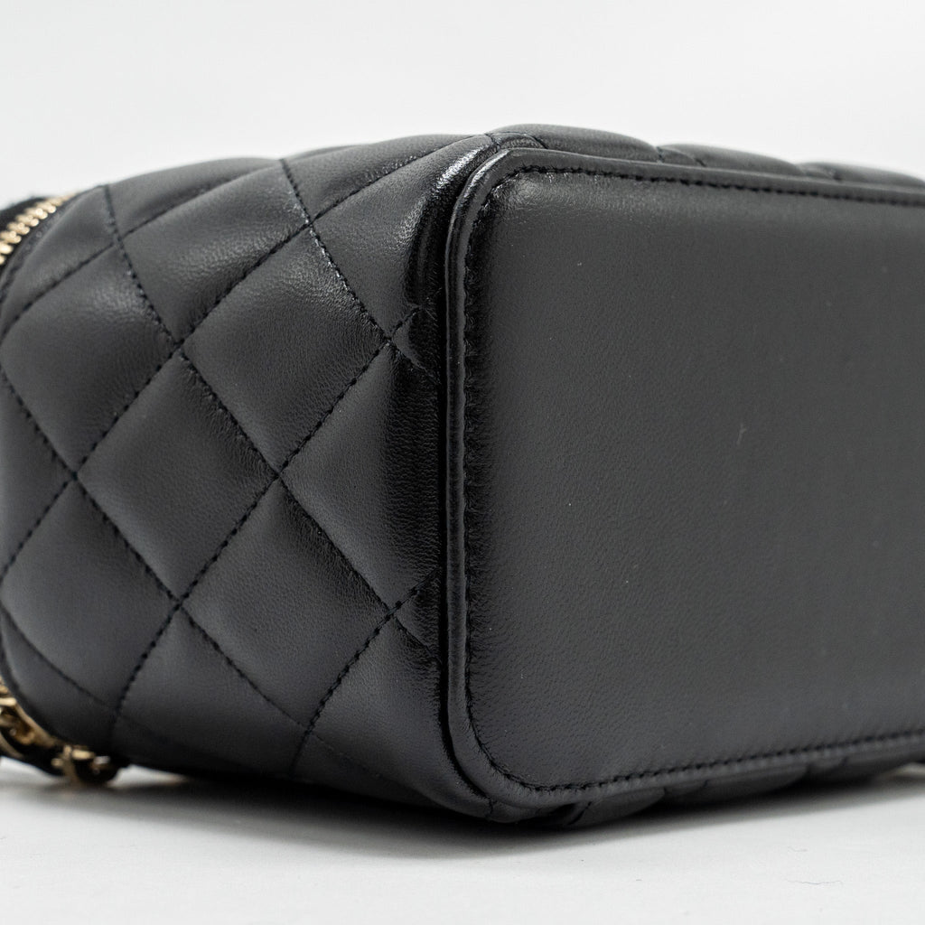 CHANEL TOP HANDLE LONG VANITY CASE LAMBSKIN BLACK GHW