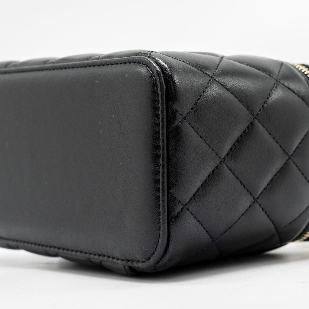 CHANEL TOP HANDLE LONG VANITY CASE LAMBSKIN BLACK GHW
