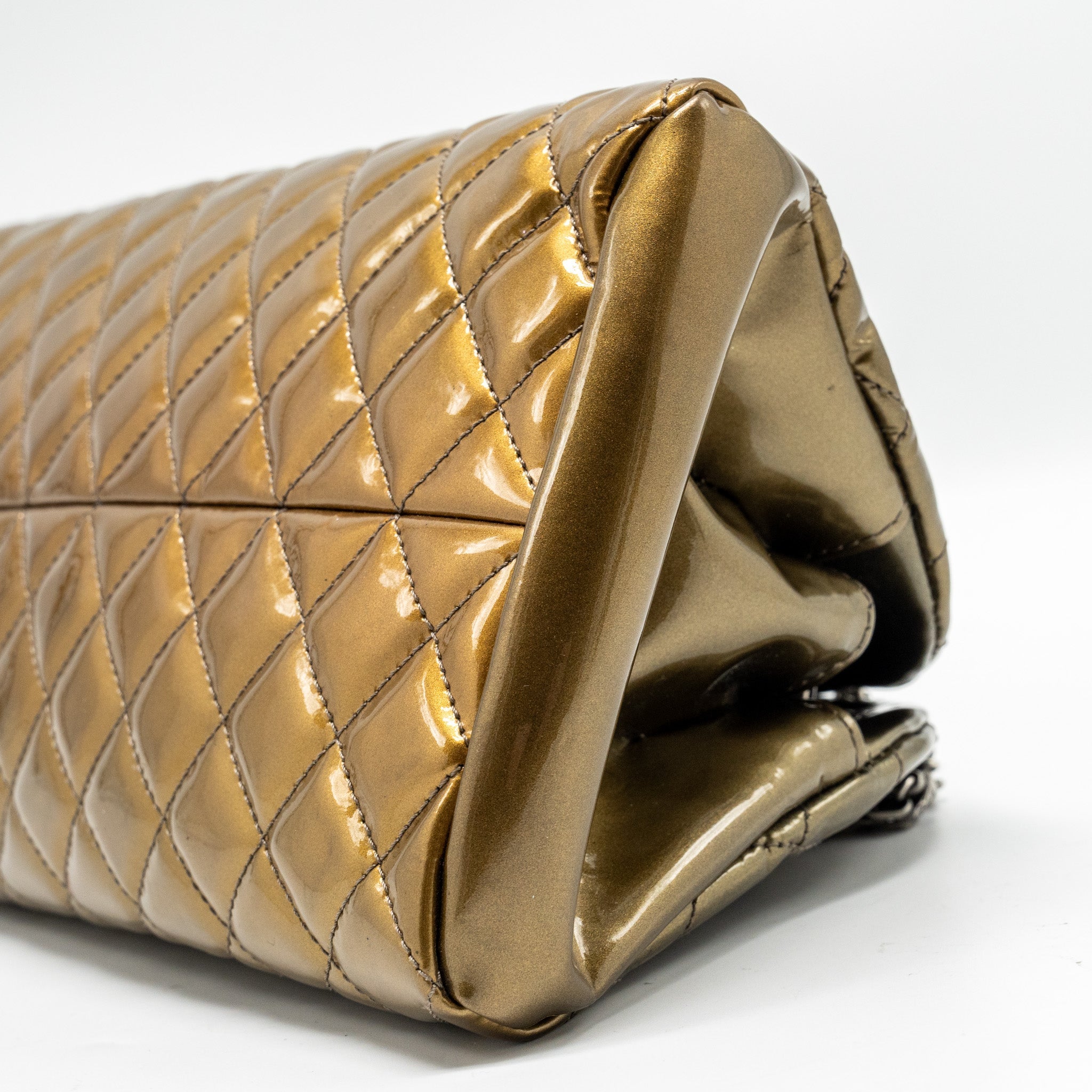 CHANEL JUST MADEMOISELLE BOWLING BAG PATENT METALLIC GOLD / SILVER SHW