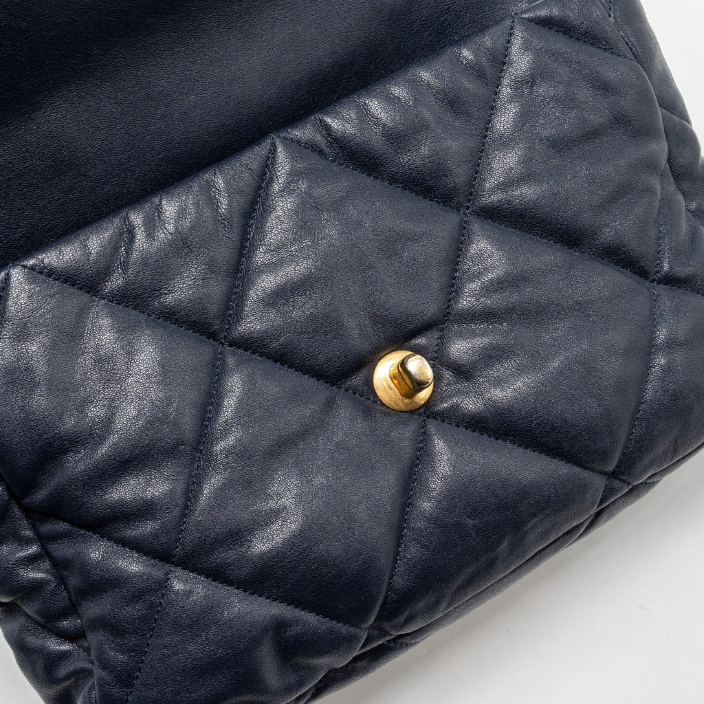 CHANEL LARGE 19 BAG 30CM LAMBSKIN NAVY MULTICOLOUR HARDWARE