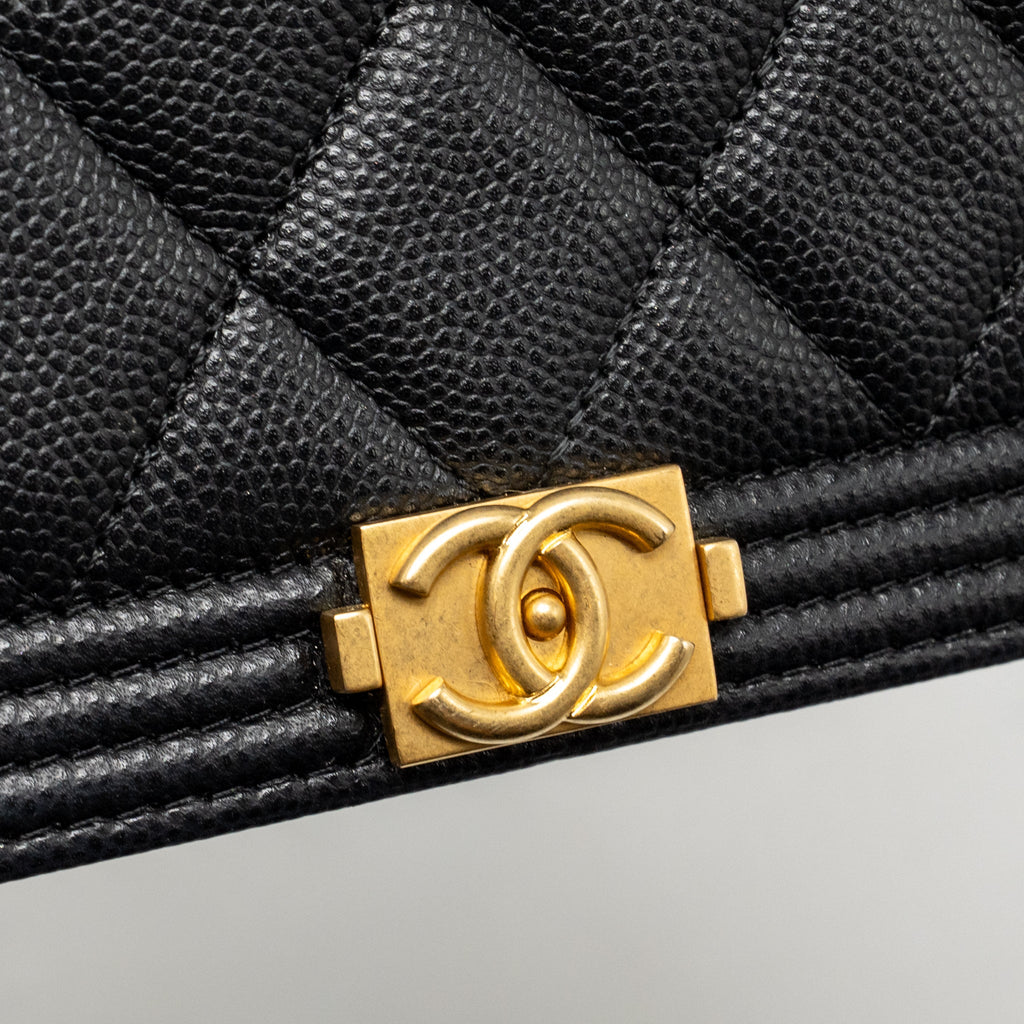 CHANEL BOY WALLET ON CHAIN CAVIAR BLACK GHW (MICROCHIP)