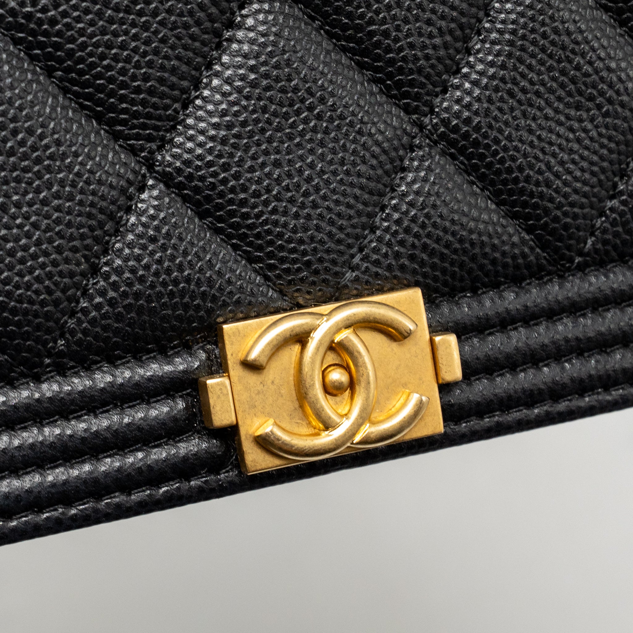 CHANEL BOY WALLET ON CHAIN CAVIAR BLACK GHW (MICROCHIP)