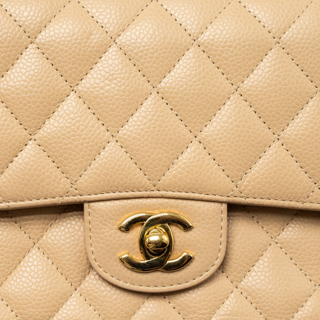 CHANEL MEDIUM CLASSIC DOUBLE FLAP BAG CAVIAR BEIGE GHW