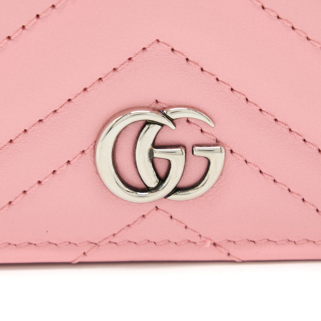 GUCCI MARMONT CARD HOLDER WITH CHAIN CALFSKIN PINK SHW