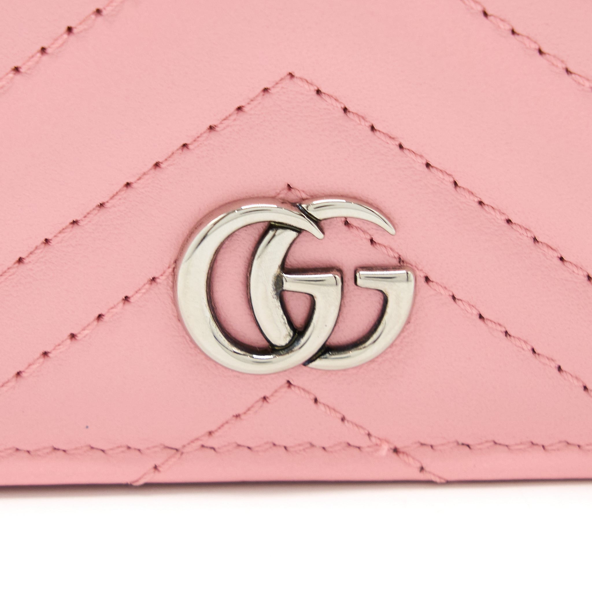 GUCCI MARMONT CARD HOLDER WITH CHAIN CALFSKIN PINK SHW