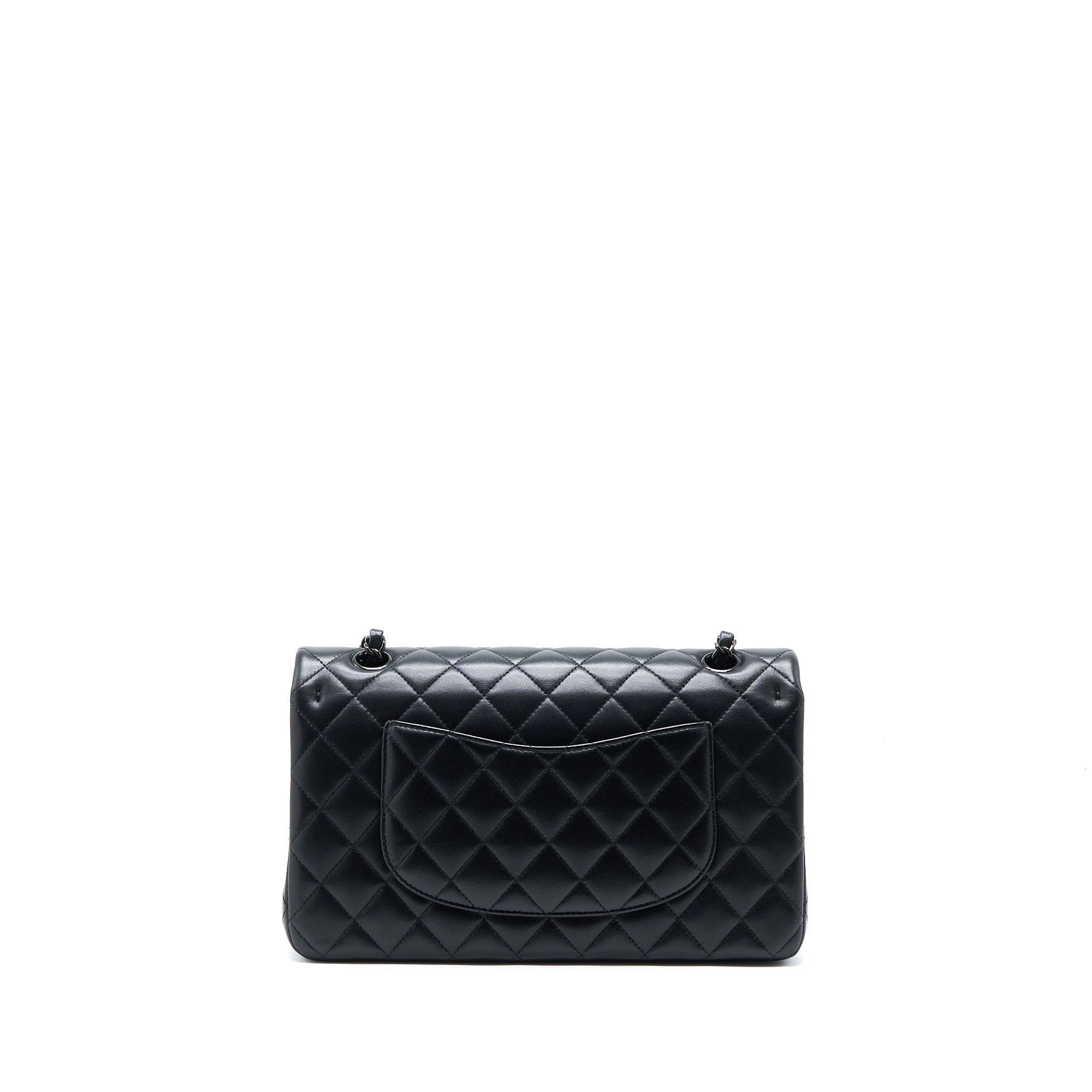 CHANEL MEDIUM CLASSIC DOUBLE FLAP BAG LAMBSKIN SO BLACK WITH BLACK HARDWARE (MICROCHIP)