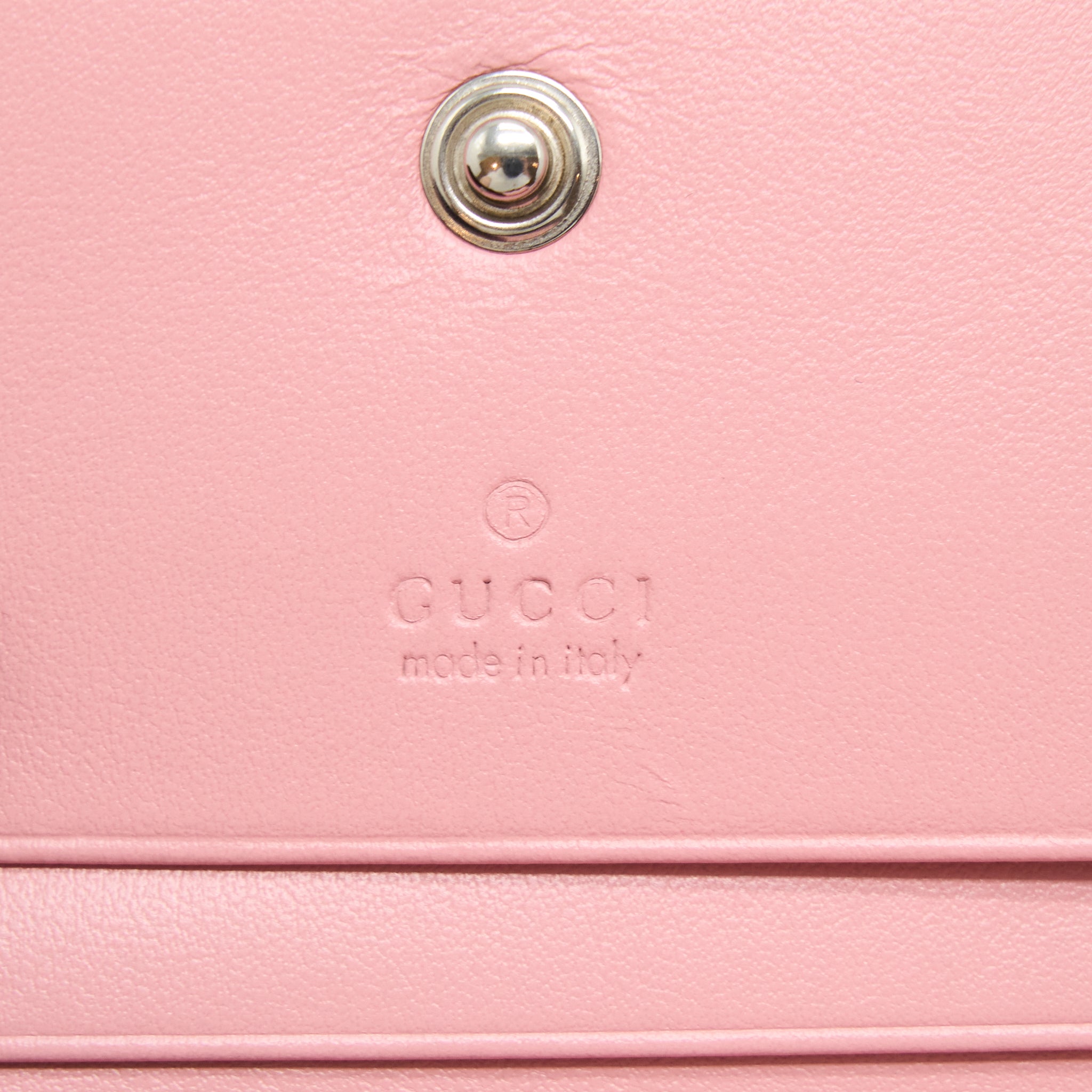 GUCCI MARMONT CARD HOLDER WITH CHAIN CALFSKIN PINK SHW