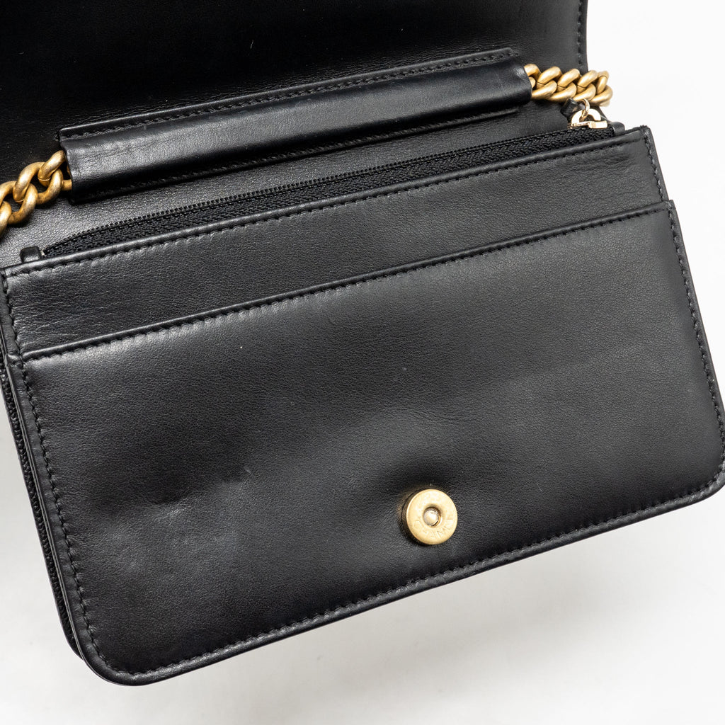 CHANEL BOY WALLET ON CHAIN CAVIAR BLACK GHW (MICROCHIP)