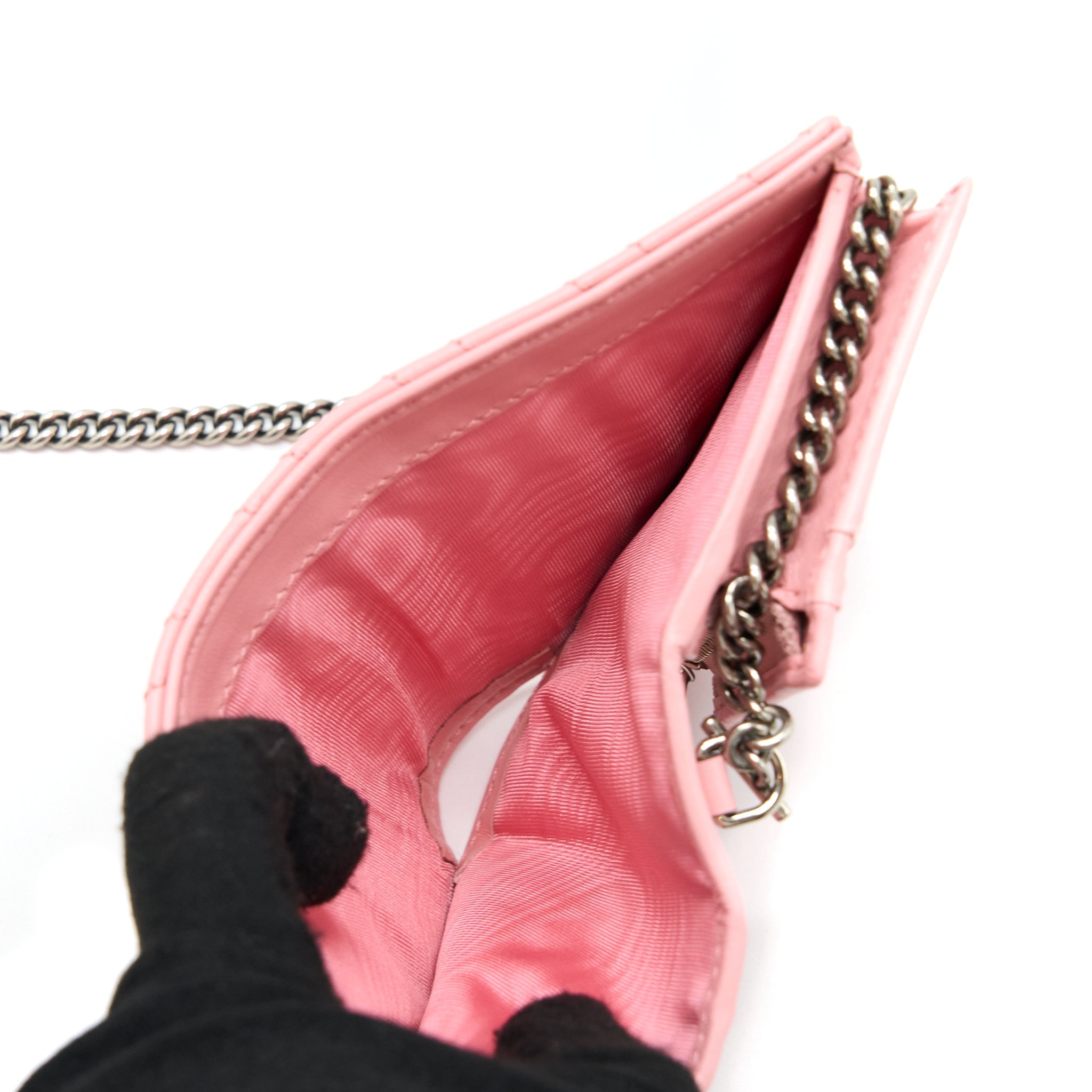 GUCCI MARMONT CARD HOLDER WITH CHAIN CALFSKIN PINK SHW