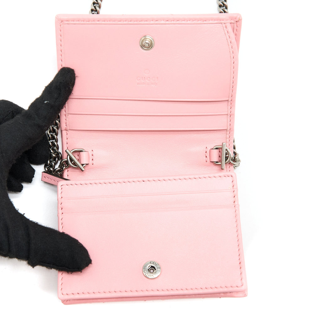 GUCCI MARMONT CARD HOLDER WITH CHAIN CALFSKIN PINK SHW
