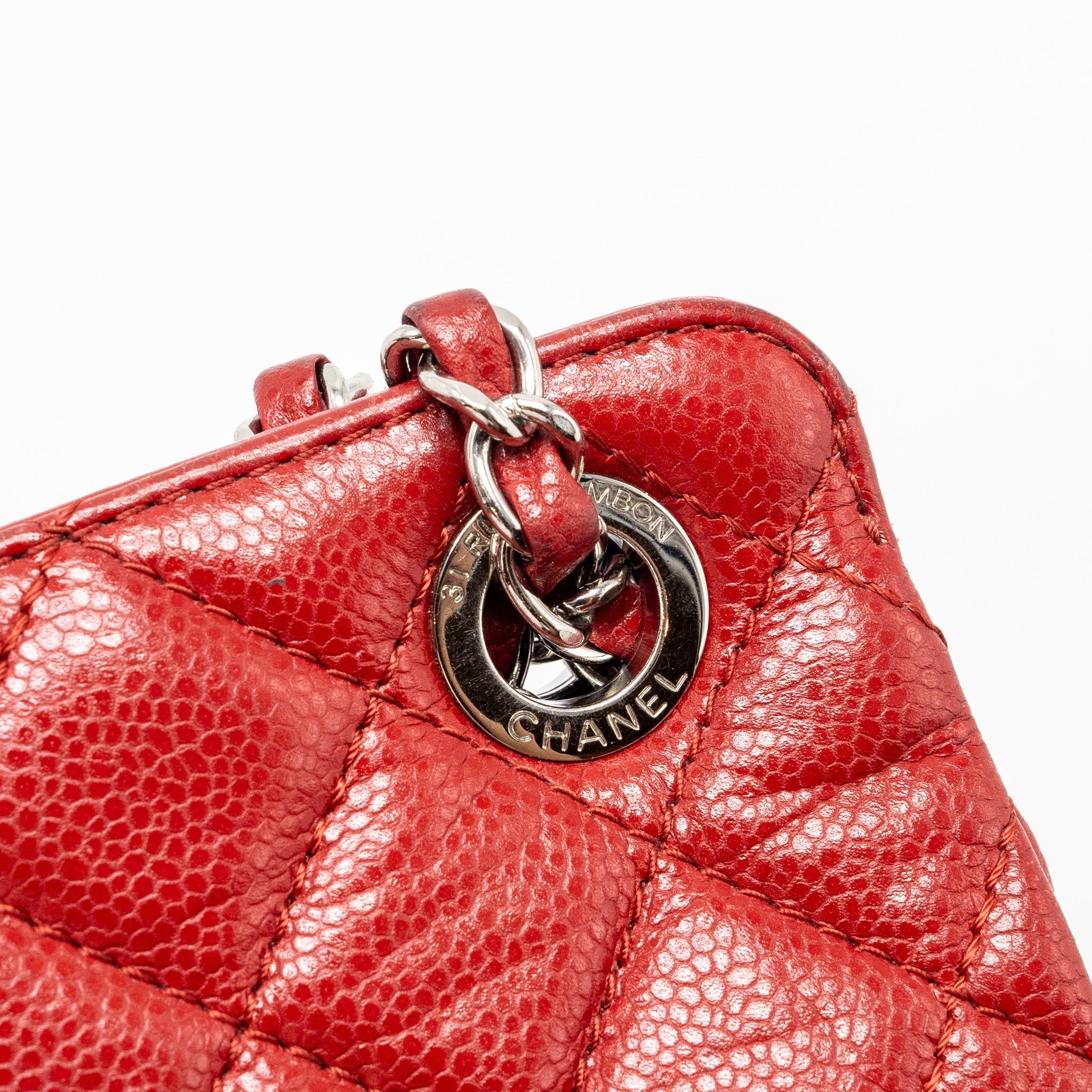 CHANEL CHAIN SHOPPING TOTE BAG CAVIAR RED SHW
