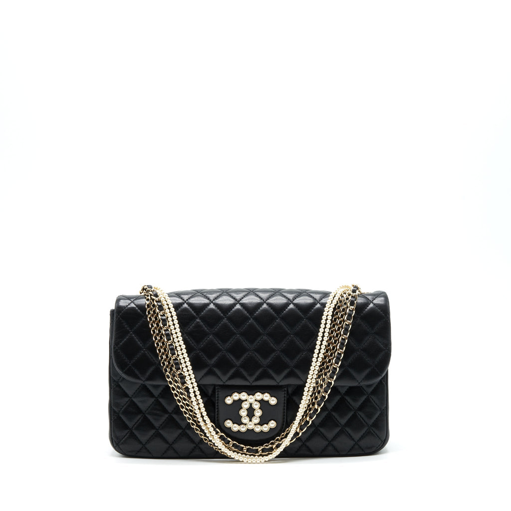 CHANEL WESTMINSTER PEARL SHOULDER BAG LAMBSKIN BLACK SHW
