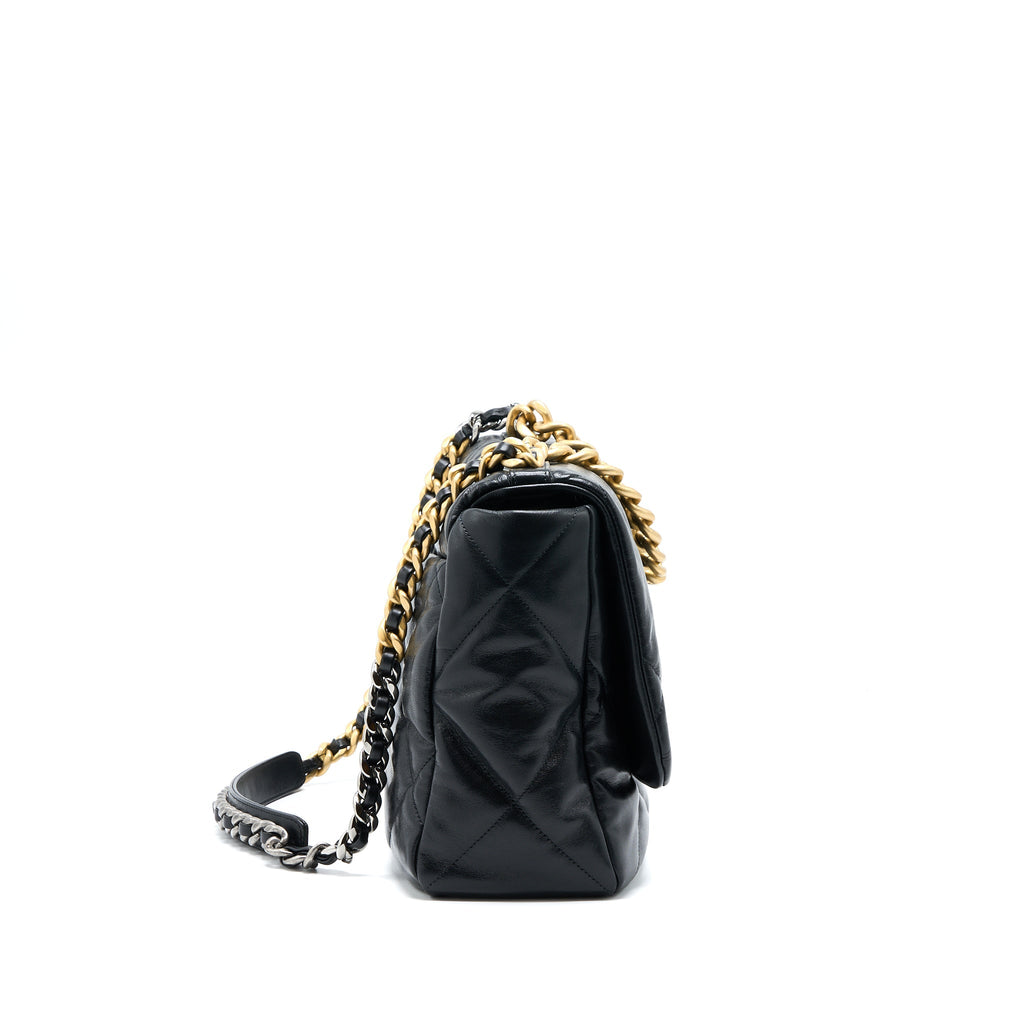 CHANEL MAXI 19 BAG GOATSKIN BLACK MULTICOLOUR HARDWARE