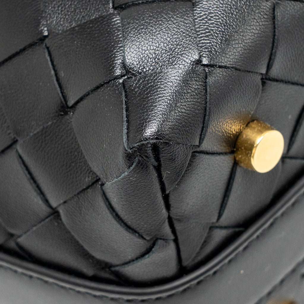 BOTTEGA VENETA MINI WALLACE SHOULDER BAG CALFSKIN BLACK GHW