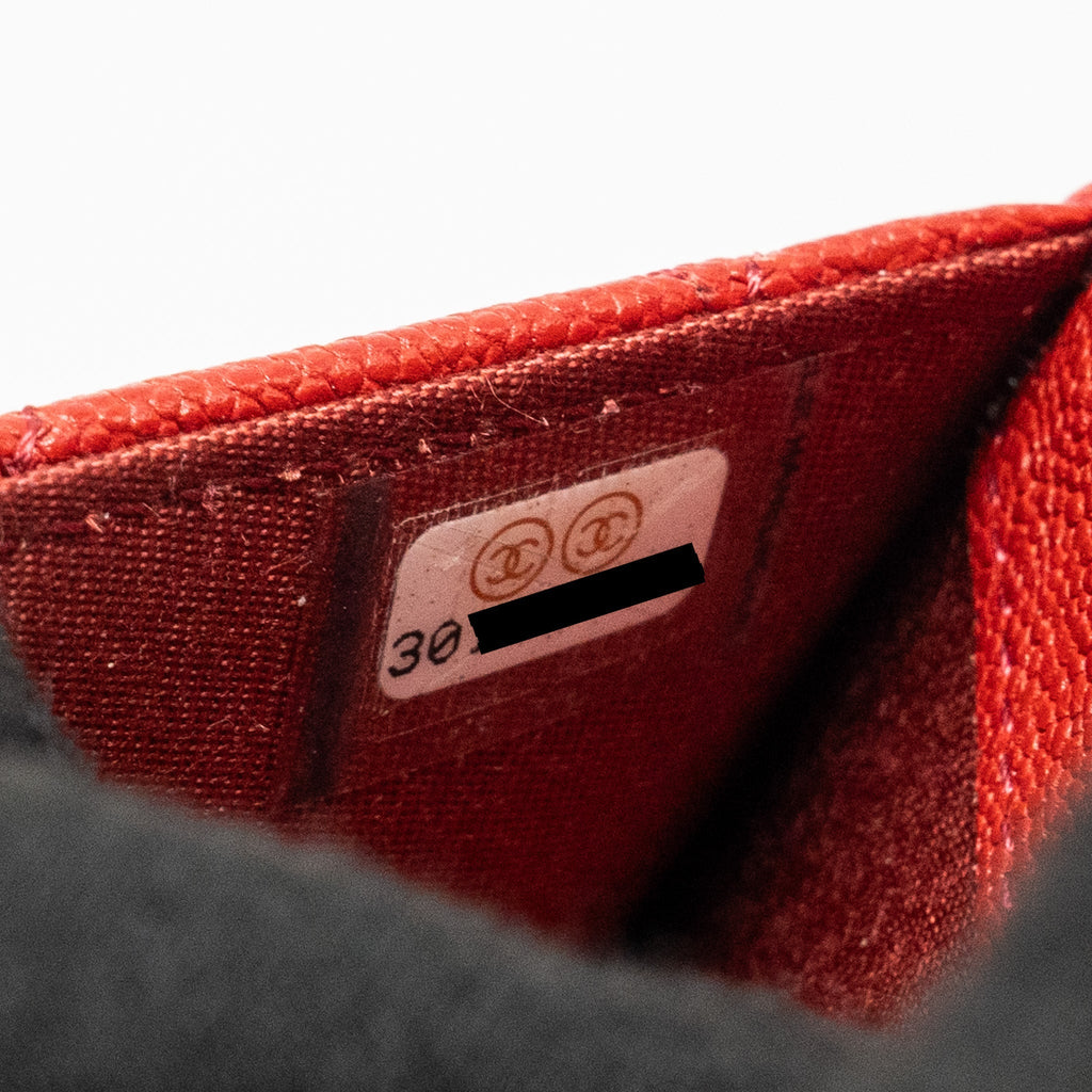 CHANEL BOY FLAP CARD HOLDER CAVIAR RED SHW