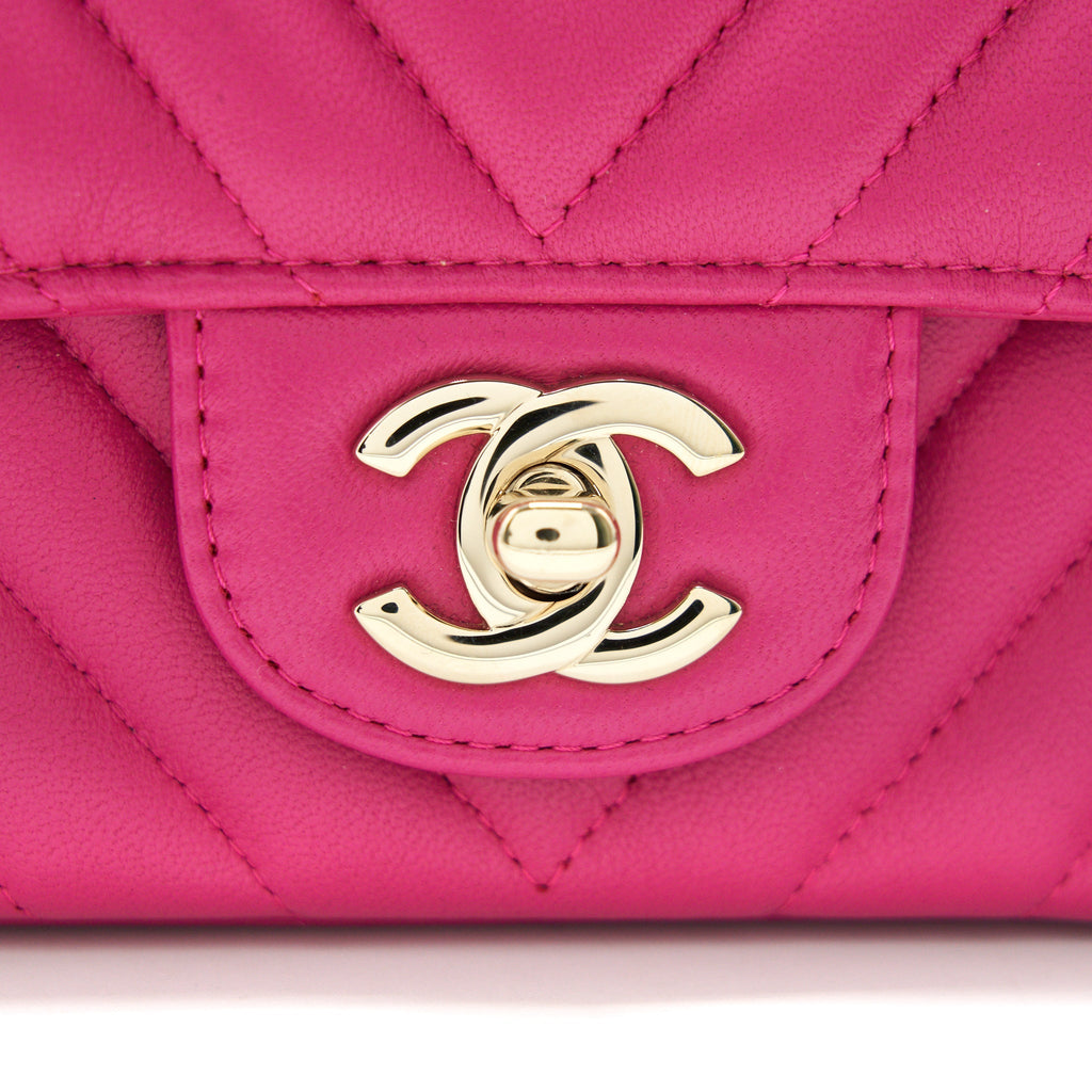CHANEL CHEVRON MINI RECTANGULAR FLAP BAG PINK WITH LGHW
