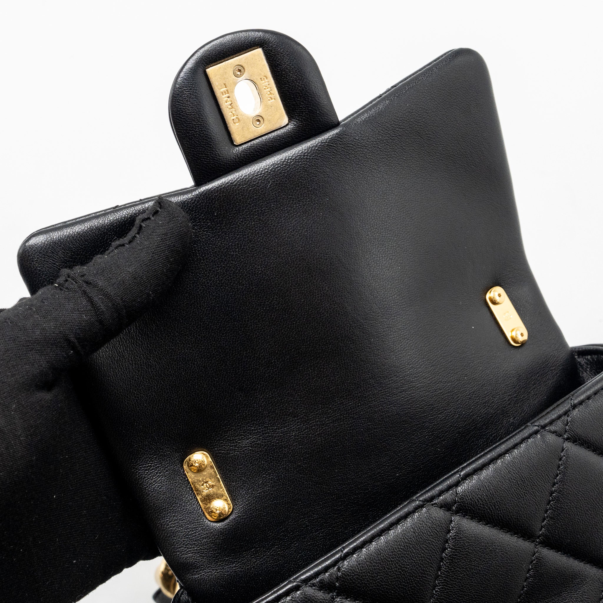 CHANEL MINI SQUARE FLAP BAG WITH GIANT CHAIN LAMBSKIN GHW (MICROCHIP)