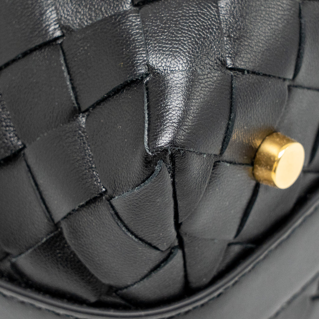 BOTTEGA VENETA MINI WALLACE SHOULDER BAG CALFSKIN BLACK GHW