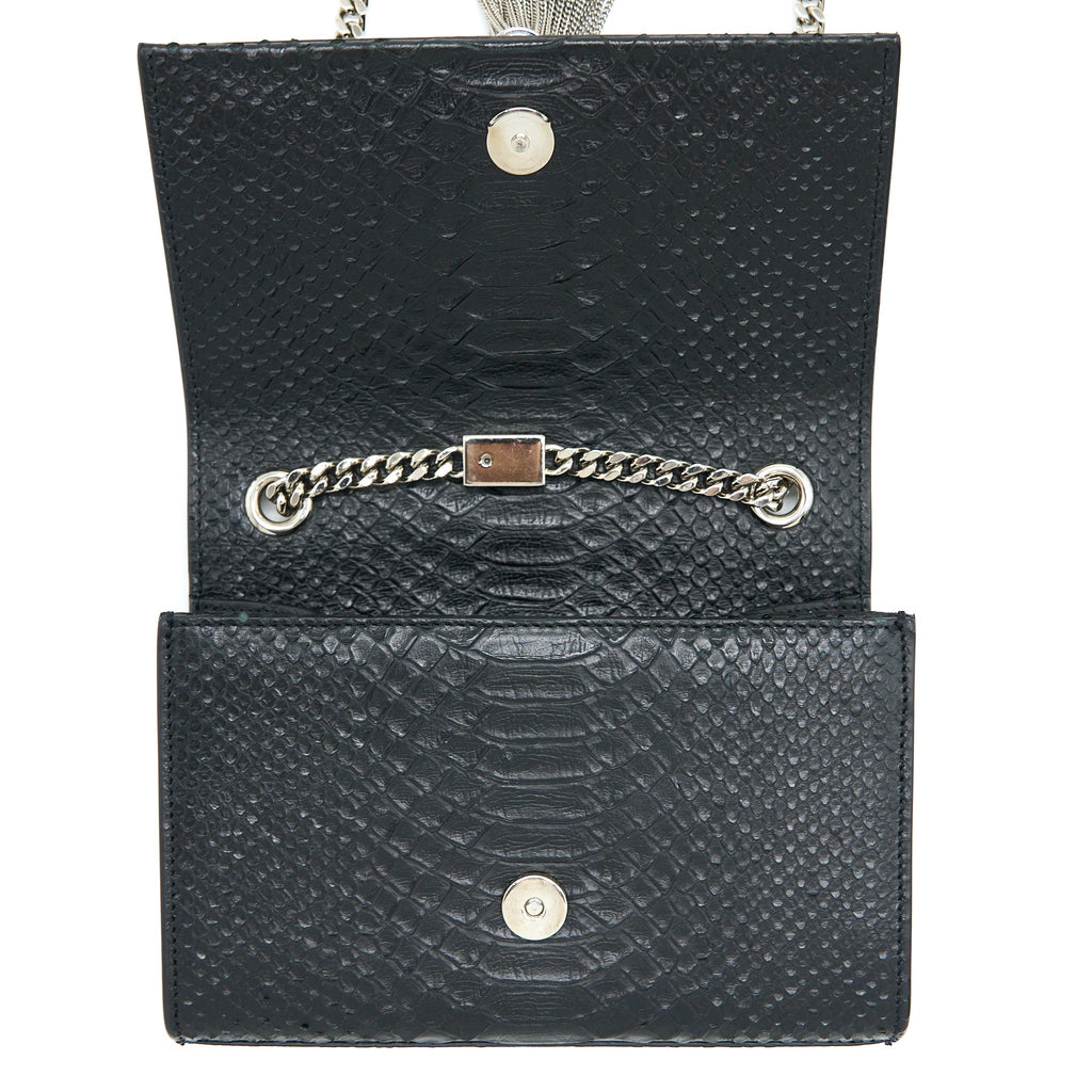 SAINT LAURENT SMALL KATE PYTHON EMBOSSED CALFSKIN BLACK SHW
