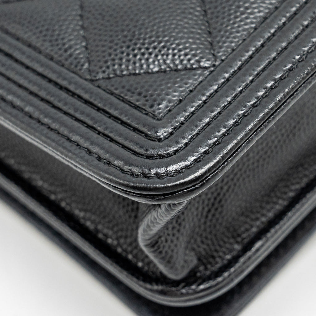 CHANEL BOY WALLET ON CHAIN CAVIAR BLACK GHW