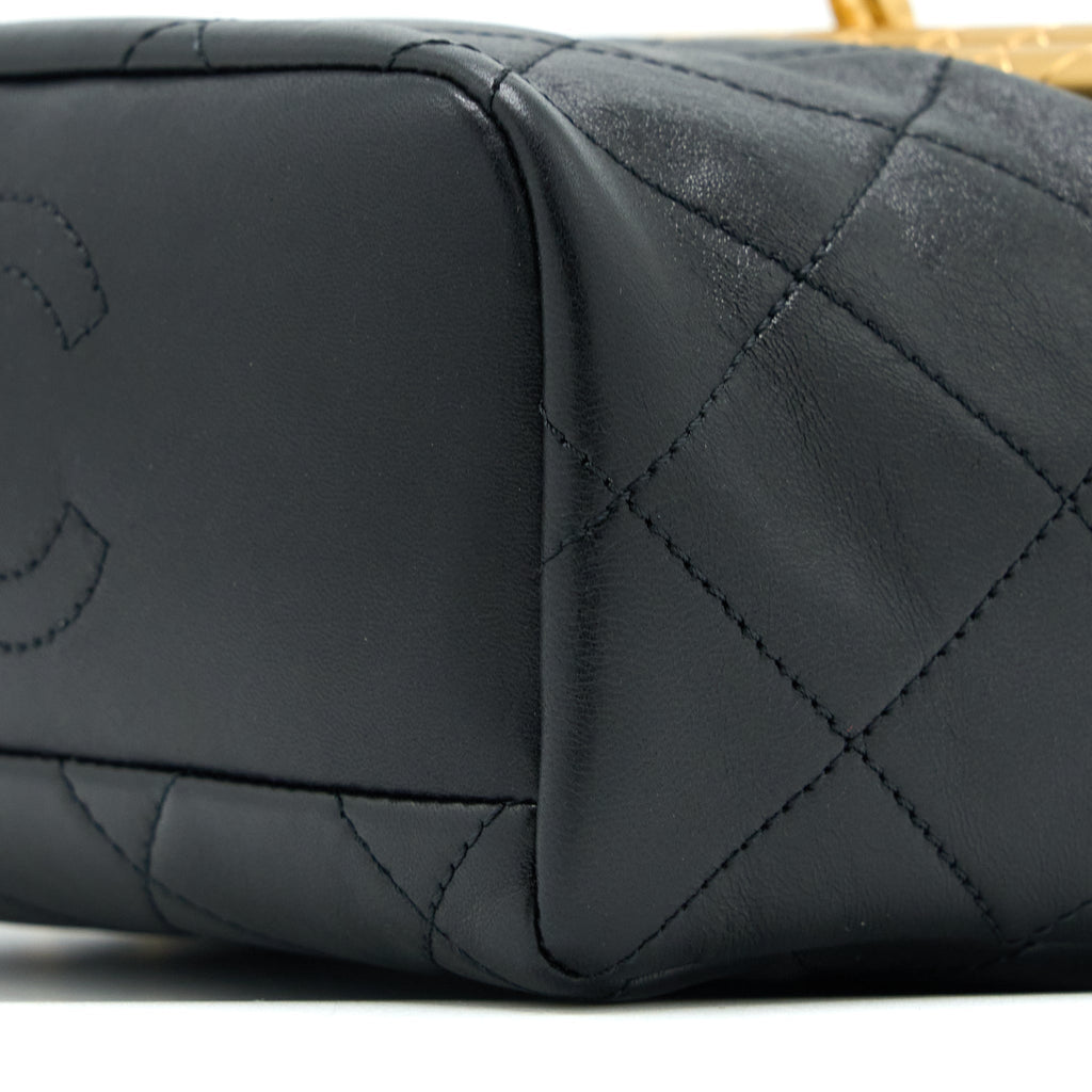 CHANEL KISS LOCK CLASP BAG LAMBSKIN BLACK BRUSHED GHW
