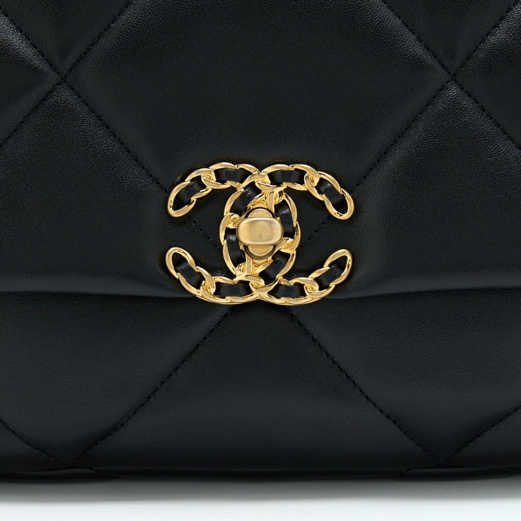 CHANEL SMALL 19 BAG LAMBSKIN BLACK MULTICOLOUR HARDWARE (MICROCHIP)
