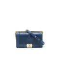 CHANEL MEDIUM BOY FLAP BAG PYTHON LEATHER BLUE LGHW