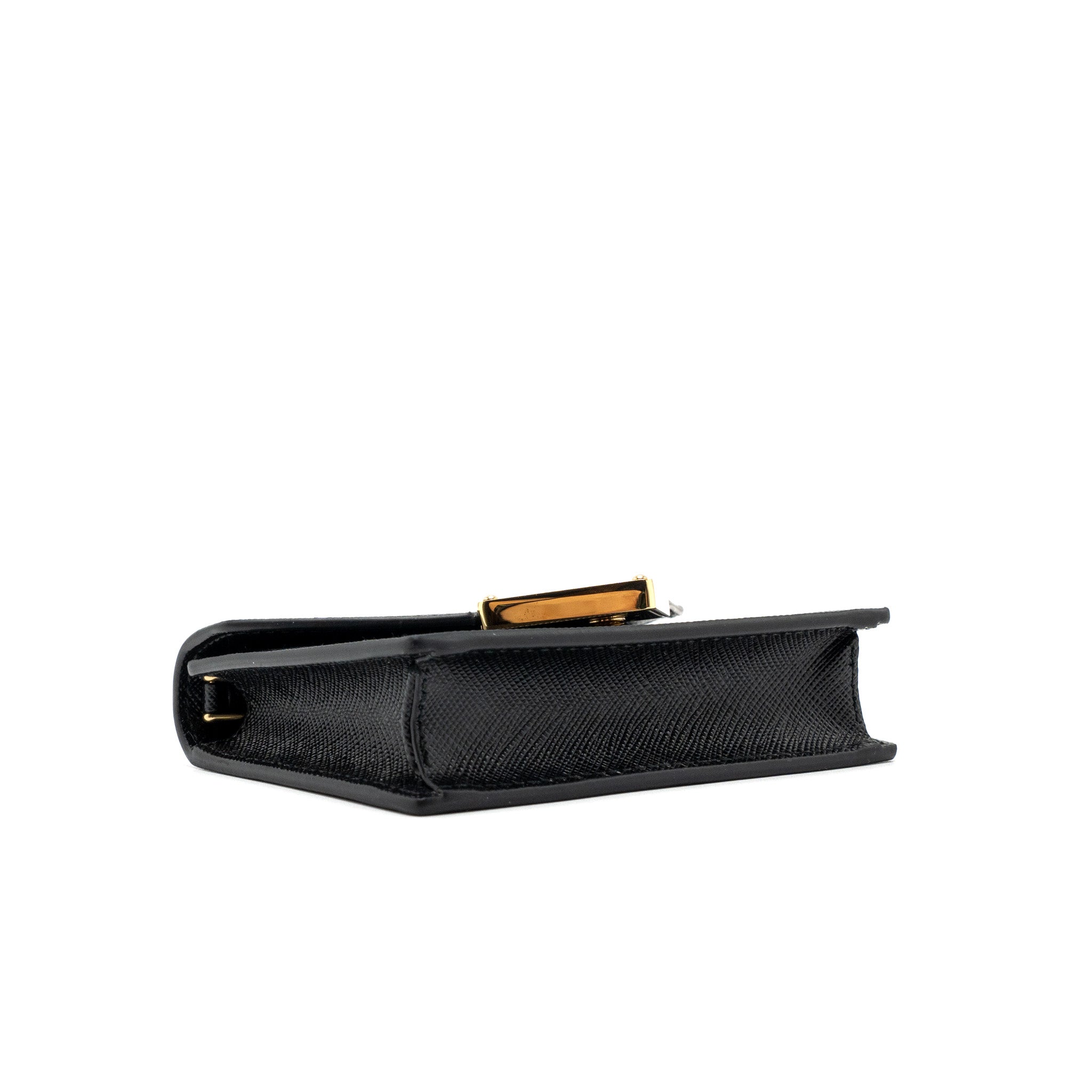 PRADA CARD HOLDER WITH SHOULDER STRAP SAFFIANO LEATHER BLACK GHW