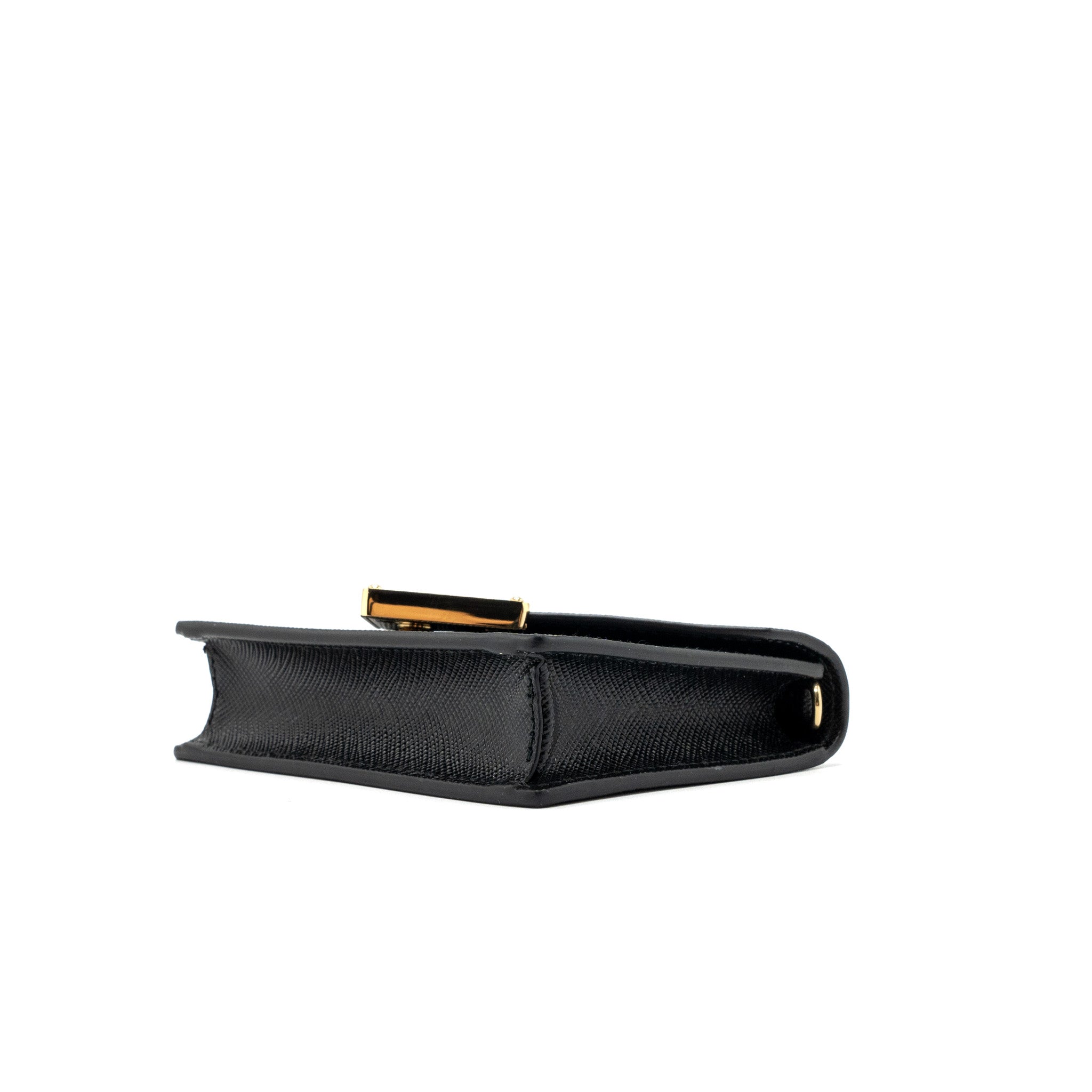 PRADA CARD HOLDER WITH SHOULDER STRAP SAFFIANO LEATHER BLACK GHW