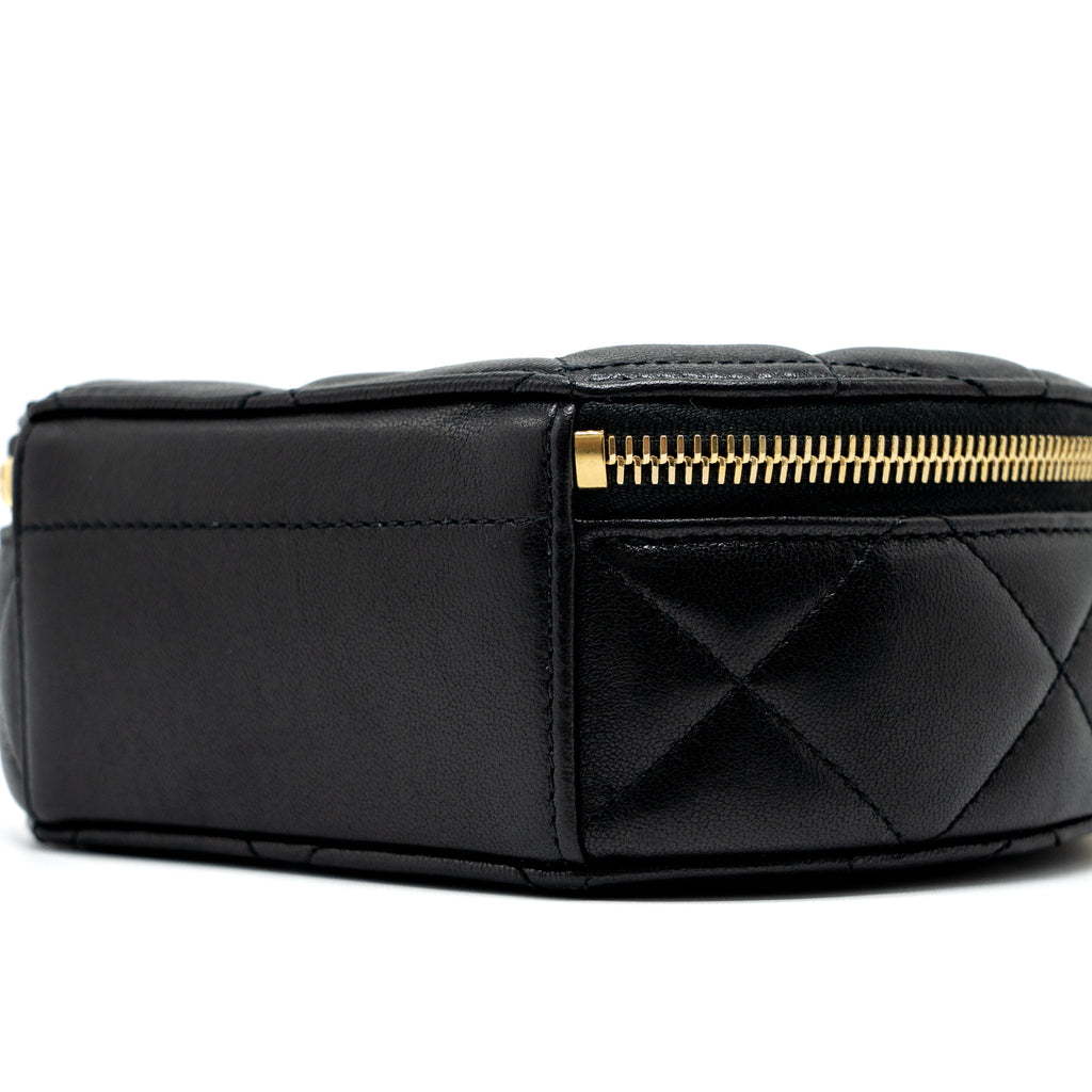 CHANEL ROUND VANITY WITH ROUND HANDLE CROSSBODY BAG LAMBSKIN BLACK GHW (MICROCHIP)
