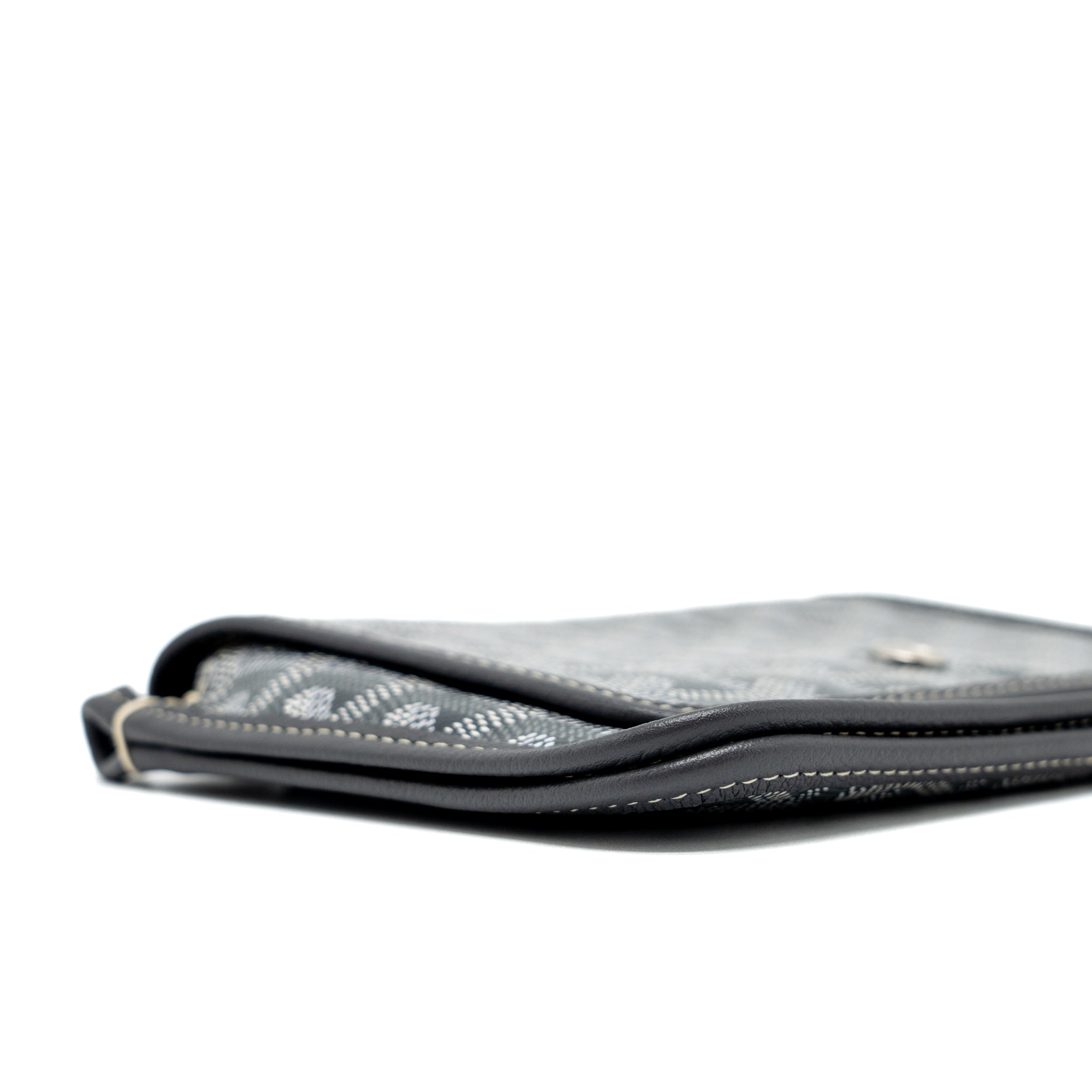 GOYARD PLUMET POCKET WALLET GOYARDINE CANVAS/CHEVROCHES CALFSKIN GREY SHW