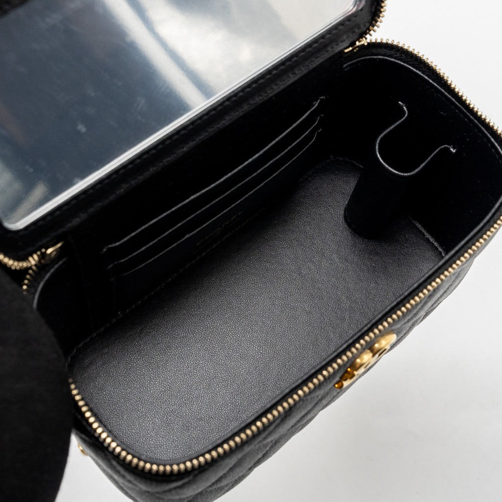 CHANEL COCO LOVE LONG VANITY WITH ADJUSTABLE CHAIN CAVIAR BLACK GHW (MICROCHIP)
