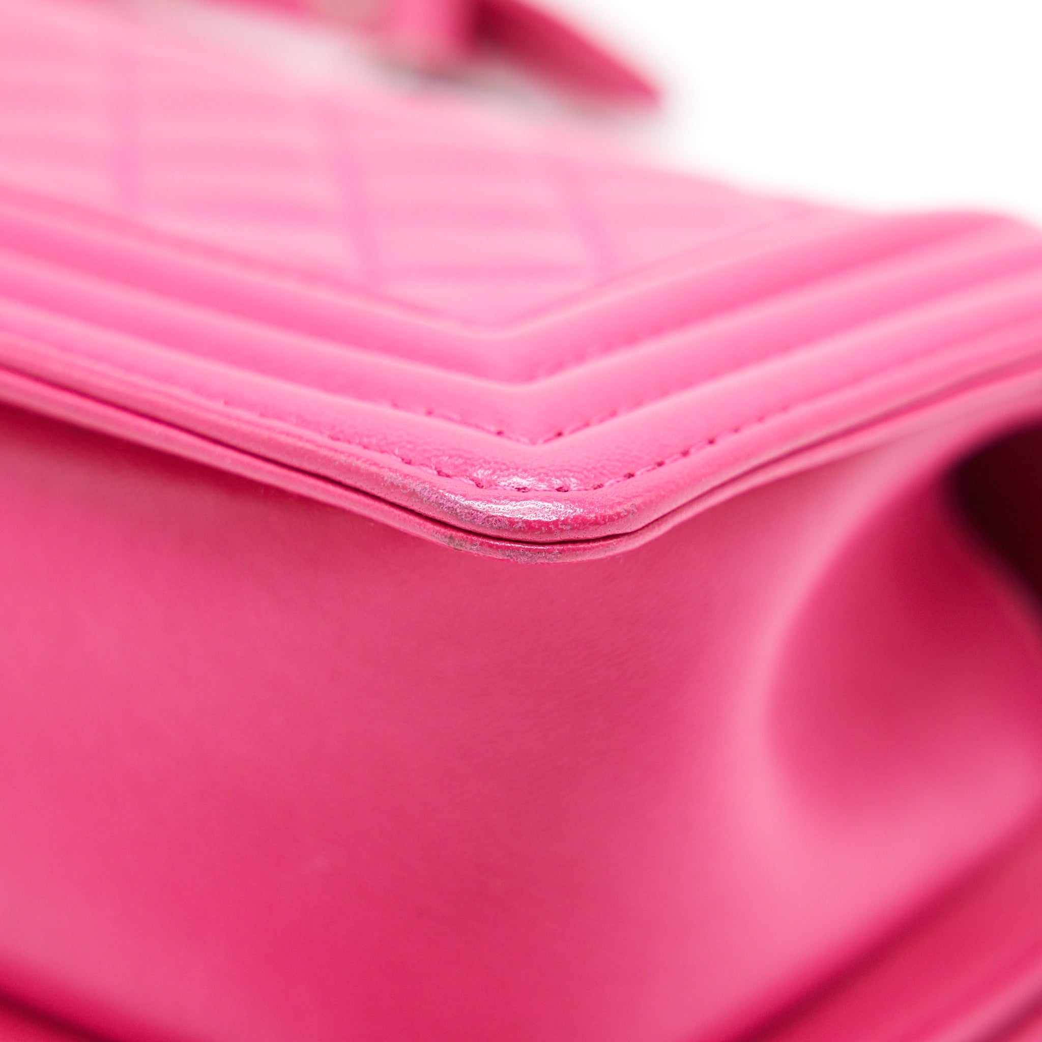 CHANEL SMALL BOY BAG LAMBSKIN RUTHENIUM HARDWARE HOT PINK
