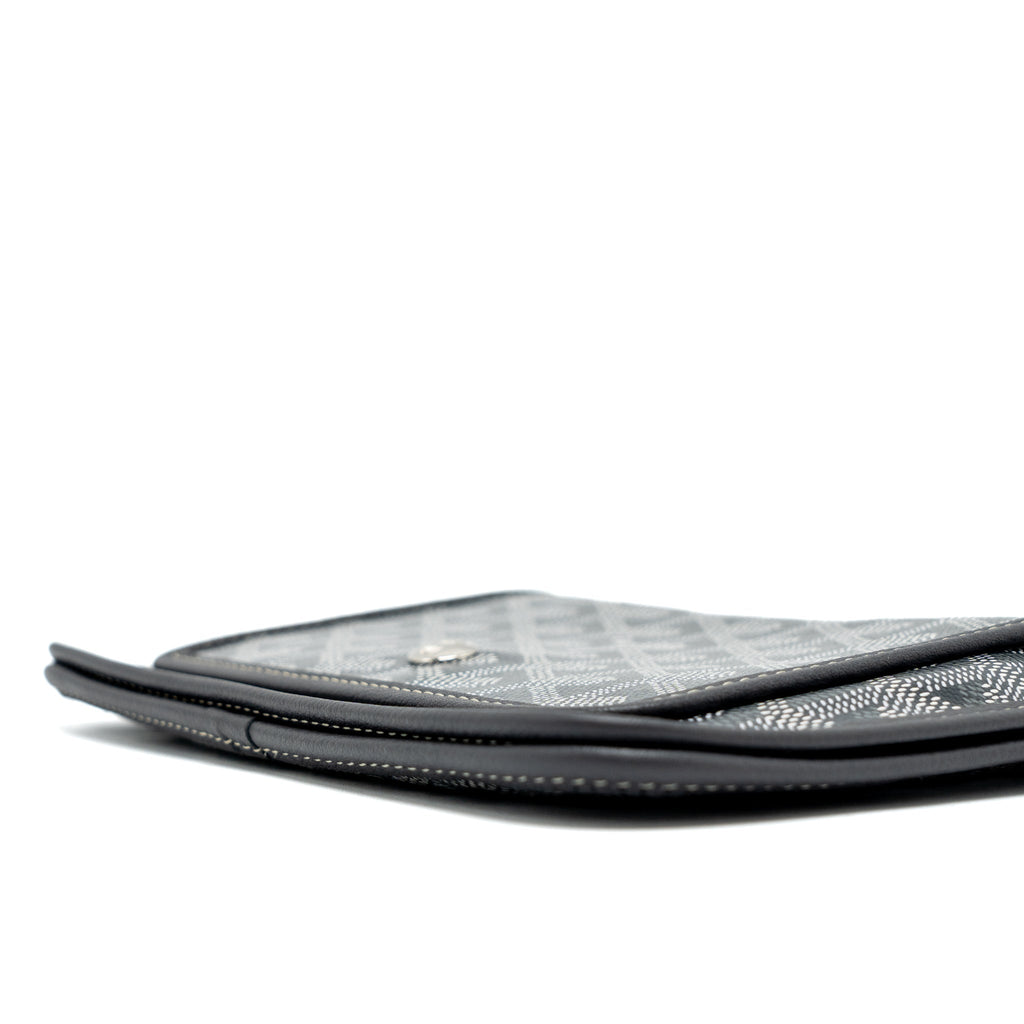 GOYARD PLUMET POCKET WALLET GOYARDINE CANVAS/CHEVROCHES CALFSKIN GREY SHW