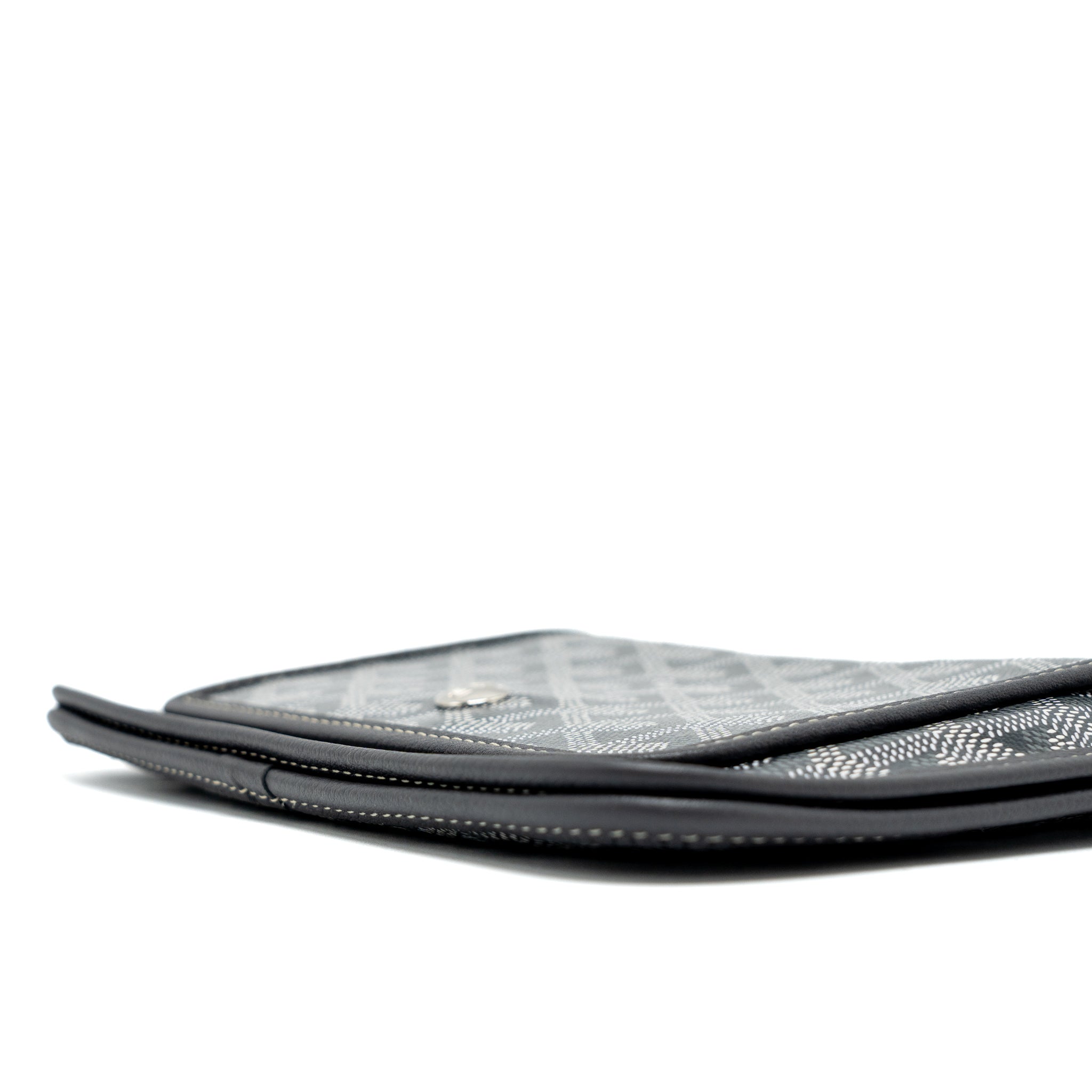 GOYARD PLUMET POCKET WALLET GOYARDINE CANVAS/CHEVROCHES CALFSKIN GREY SHW
