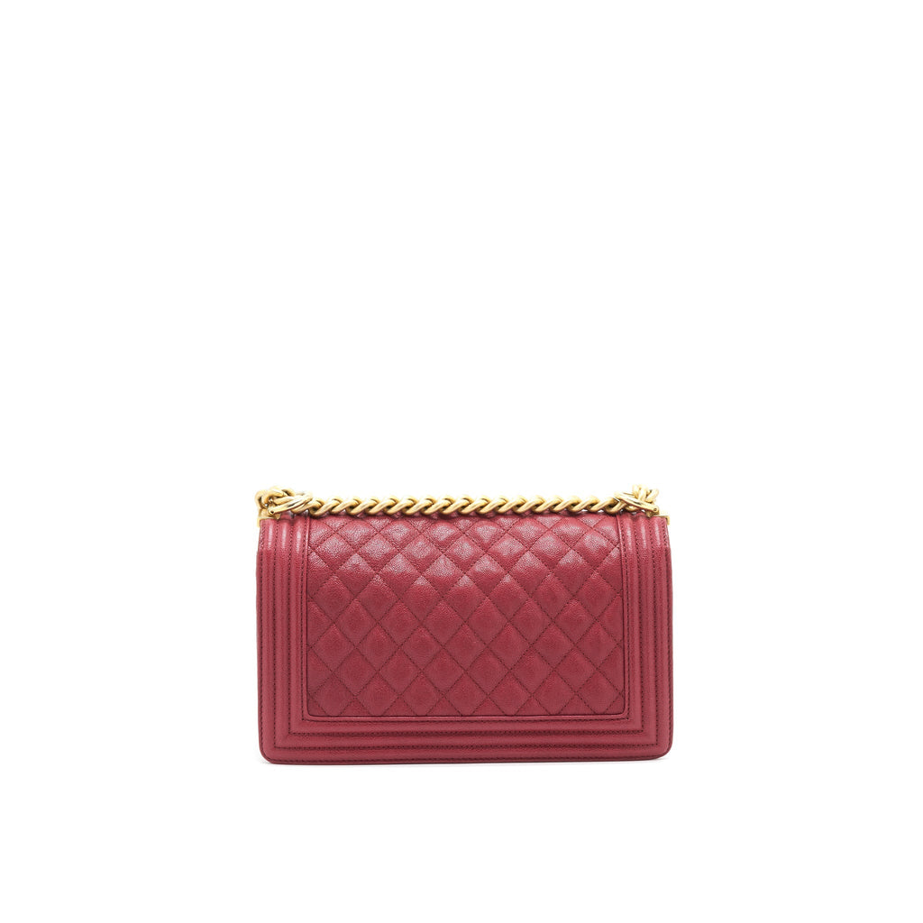 CHANEL MEDIUM BOY BAG CAVIAR RASPBERRY RED BRUSHED GHW