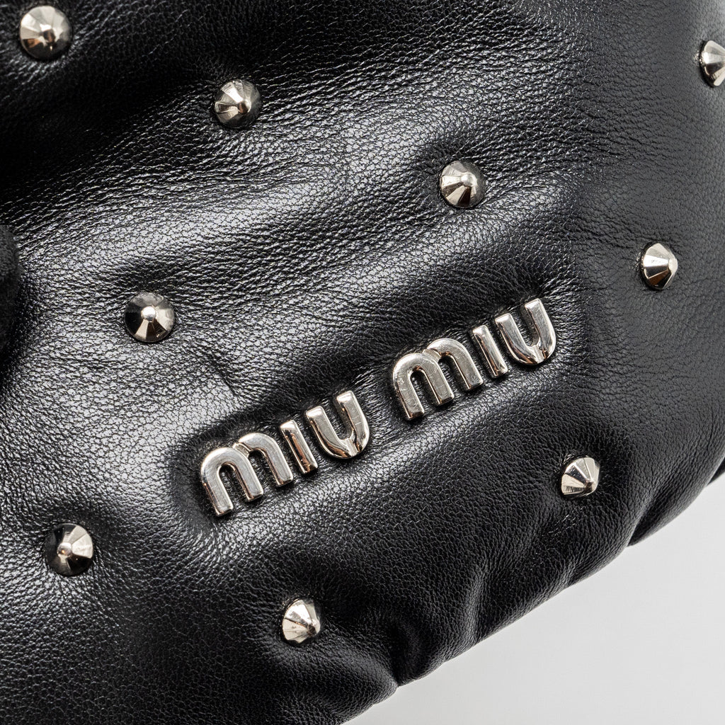 MIU MIU SMALL BUCKET BAG STUDDED NAPPA LAMBSKIN BLACK SHW