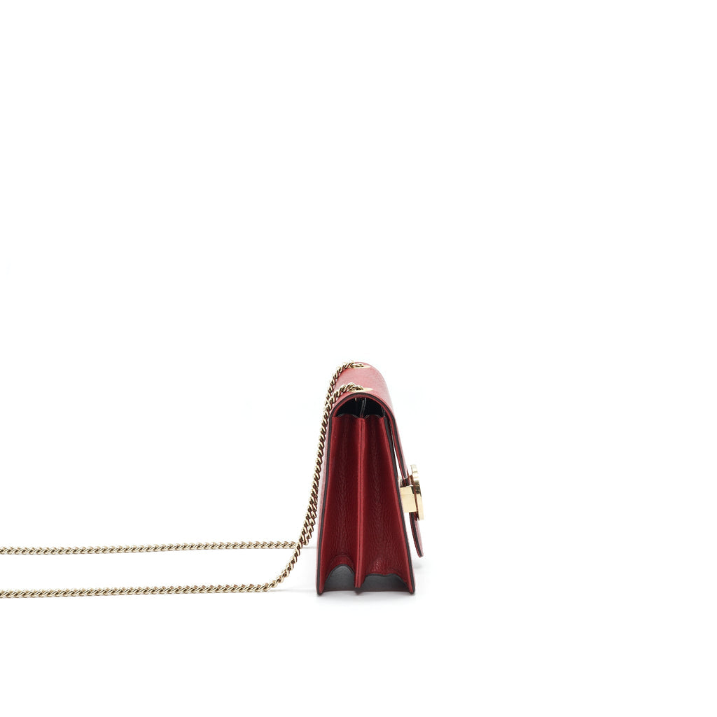 GUCCI GG INTERLOCKING SMALL CHAIN CROSSBODY BAG RED WITH LGHW
