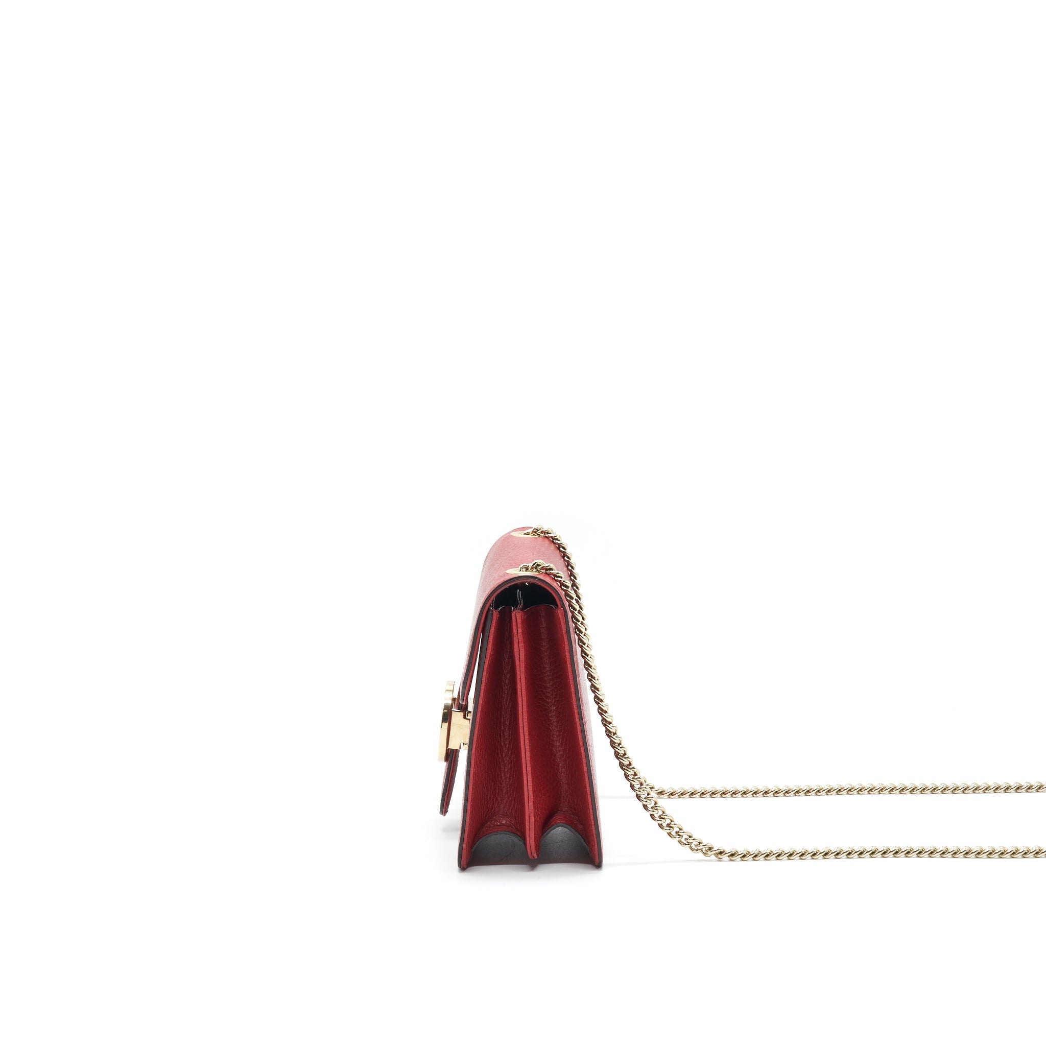 GUCCI GG INTERLOCKING SMALL CHAIN CROSSBODY BAG RED WITH LGHW