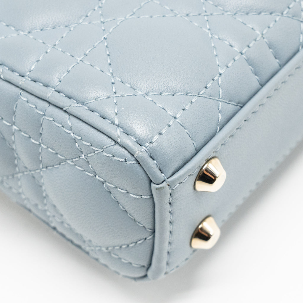 DIOR MICRO LADY DIOR CANNAGE LAMBSKIN GREY LGHW