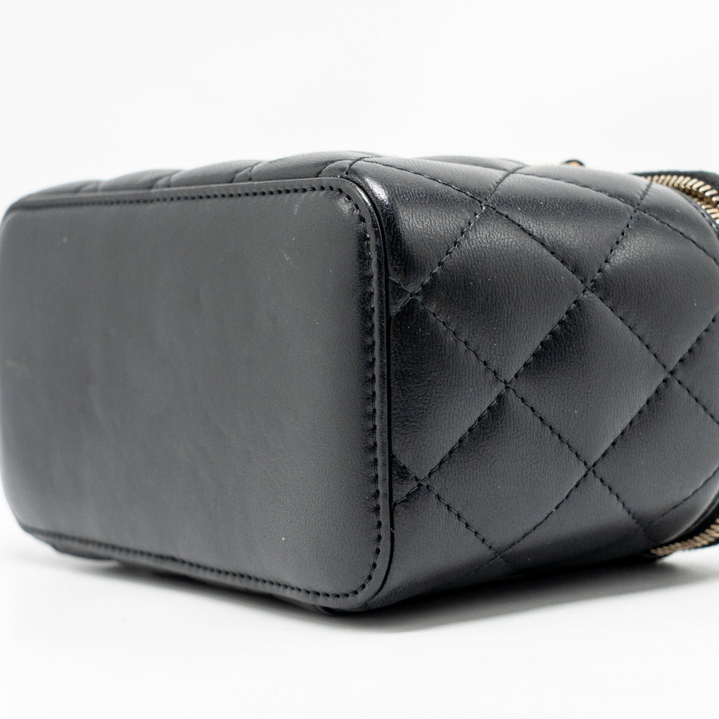 CHANEL PEARL CRUSH LONG VANITY WITH CHAIN LAMBSKIN BLACK GHW